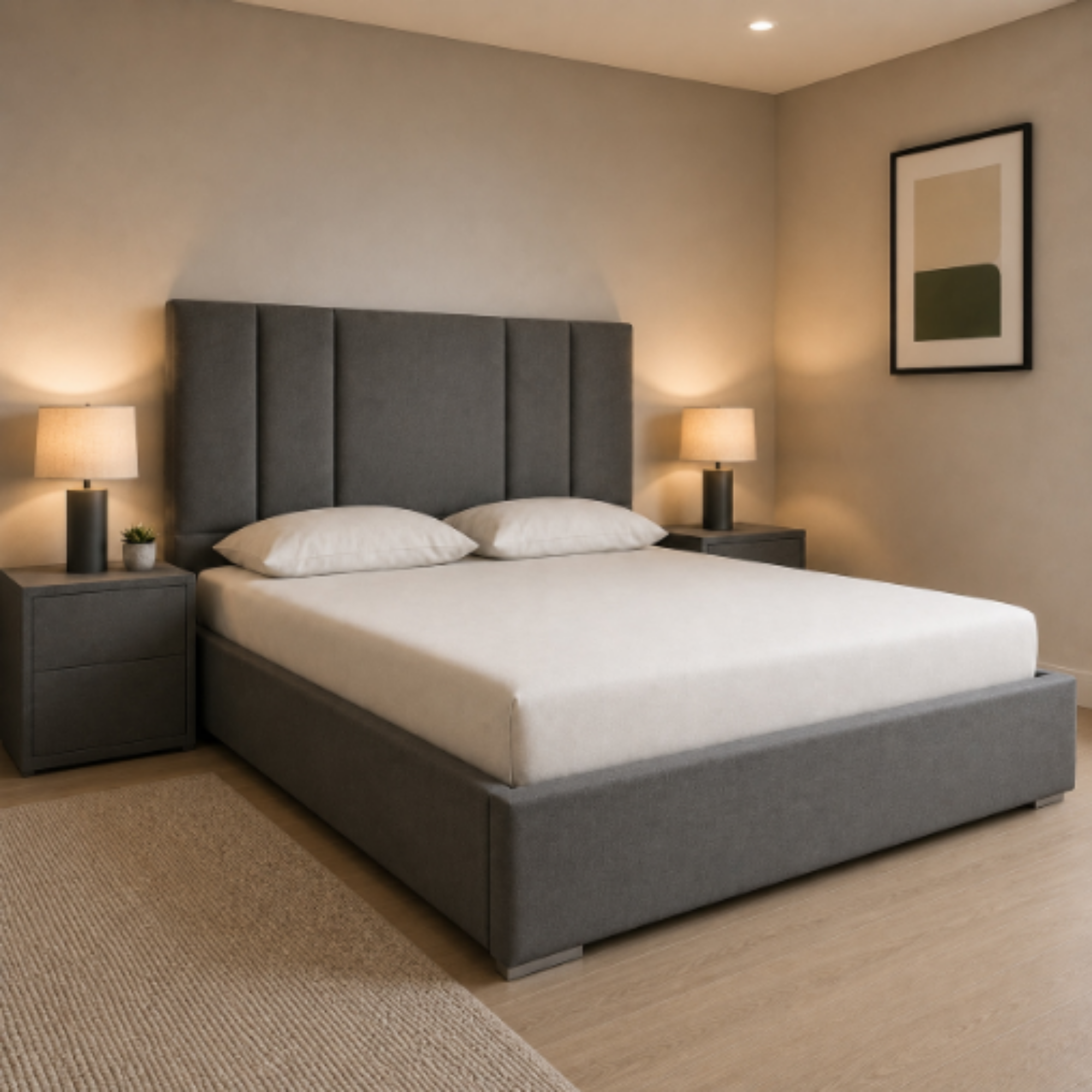 Modern Wide Vertical Panel Upholstered Bed Frame
