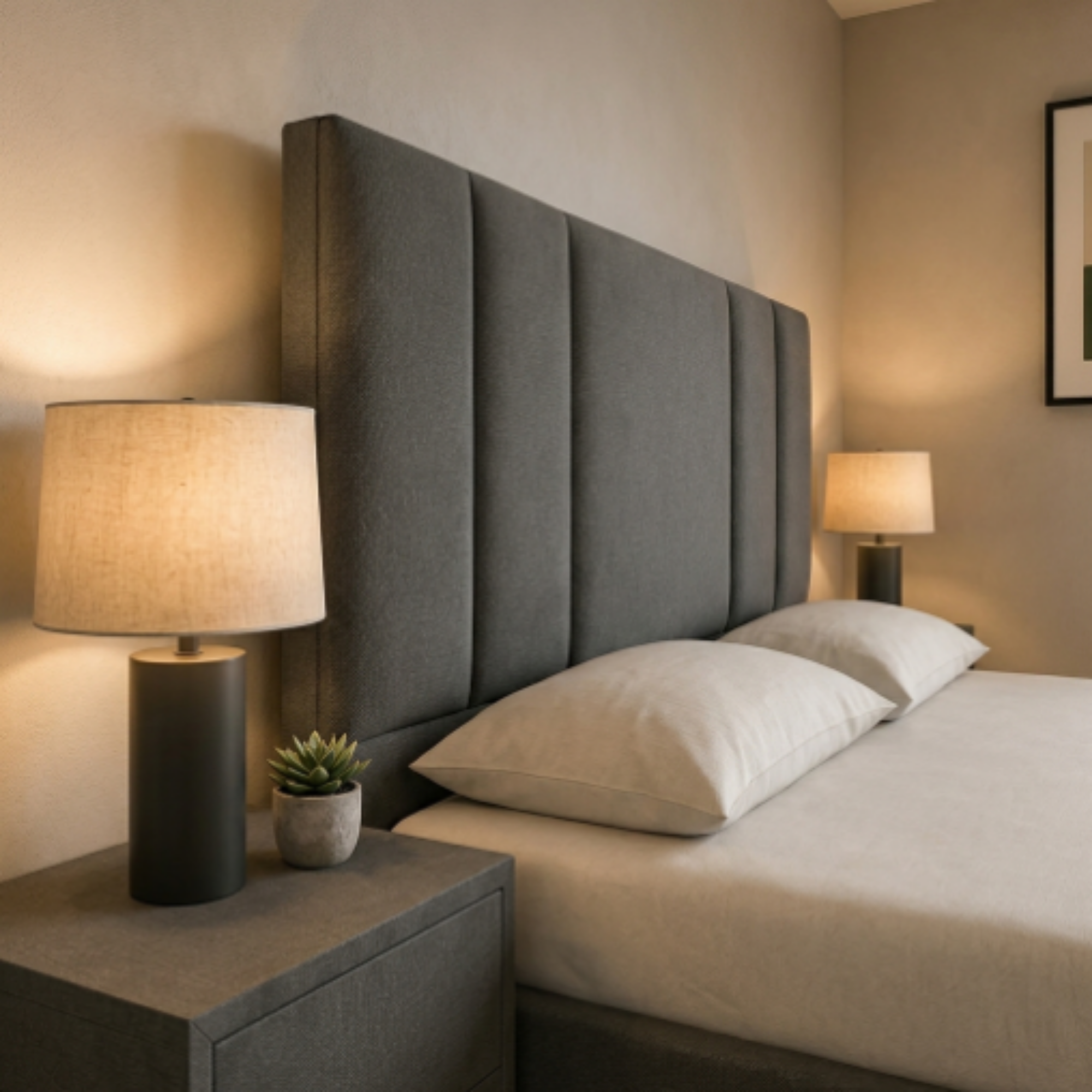 Modern Wide Vertical Panel Upholstered Bed Frame