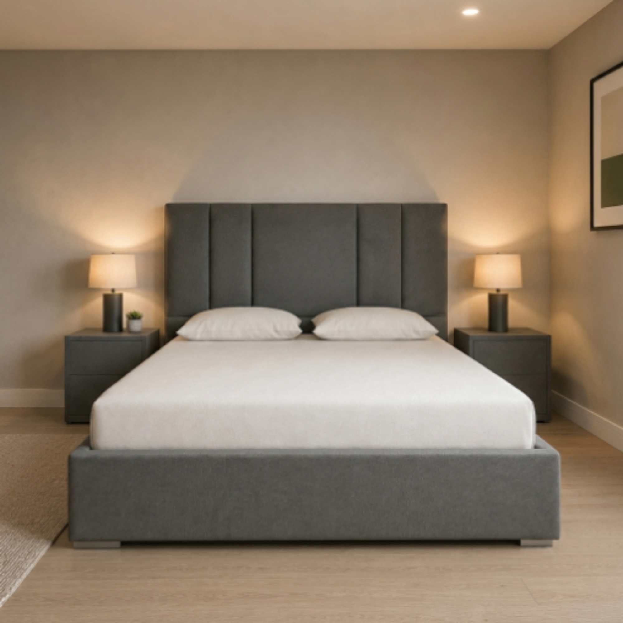 Modern Wide Vertical Panel Upholstered Bed Frame
