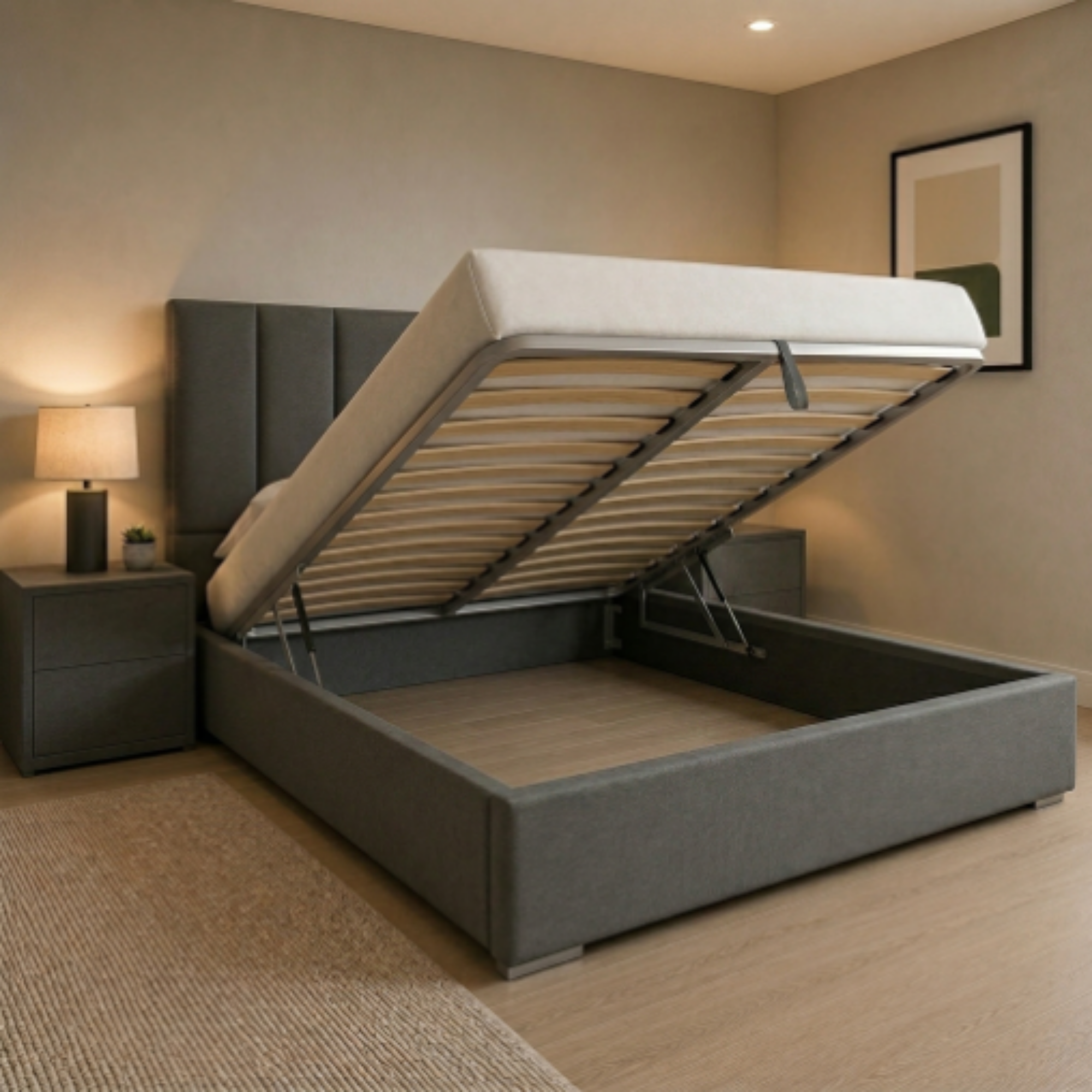 Modern Wide Vertical Panel Upholstered Bed Frame - Image 3