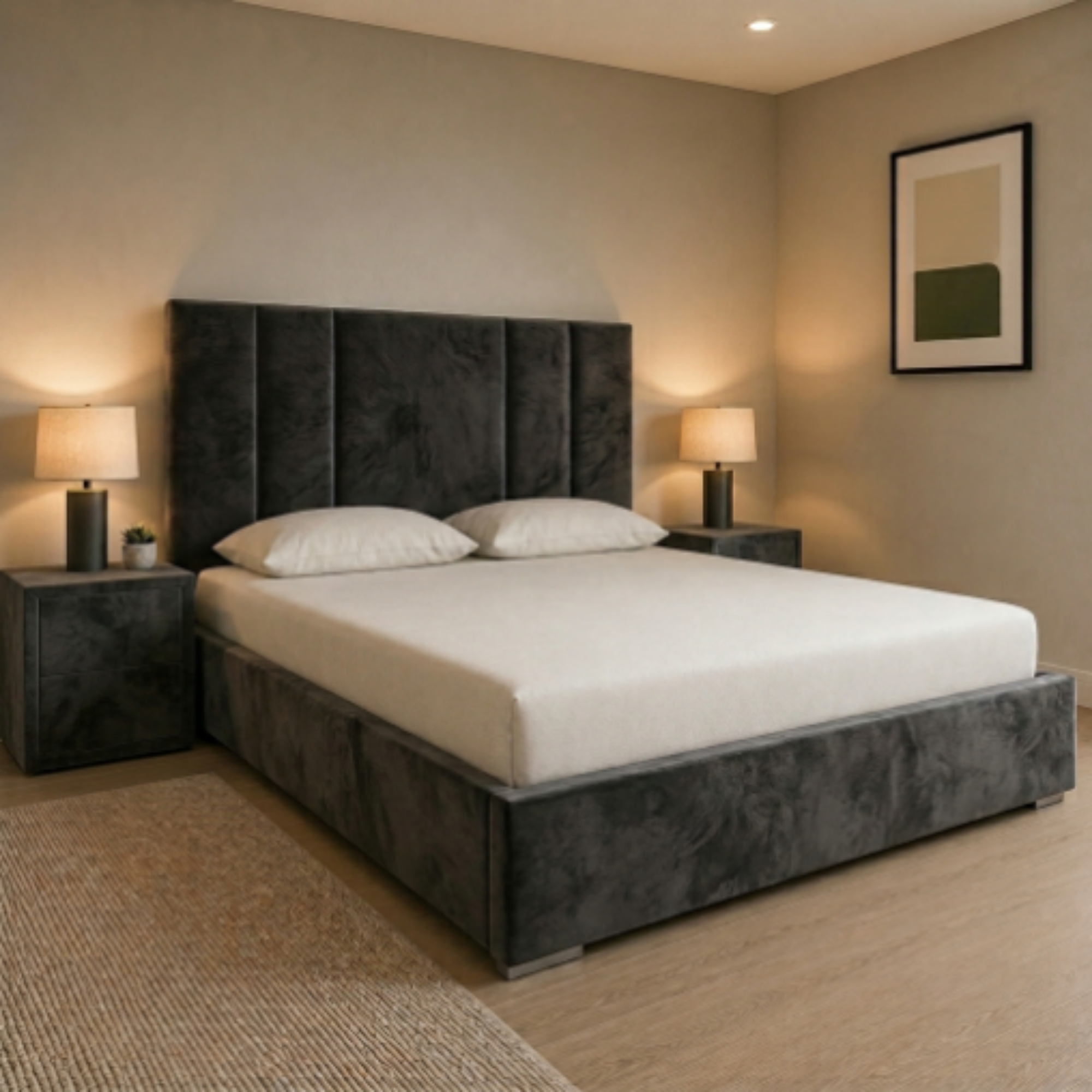 Modern Wide Vertical Panel Upholstered Bed Frame