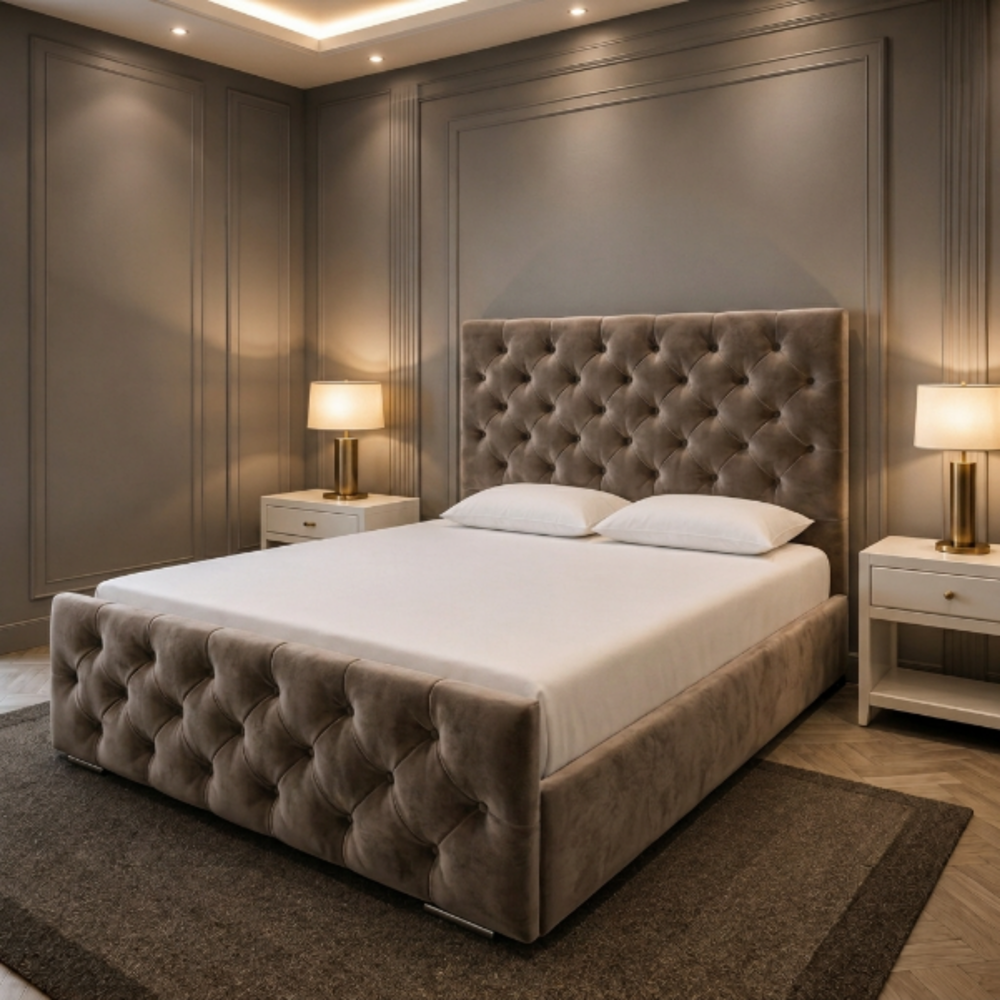 Windsor Chesterfield Button-Tufted Upholstered Bed