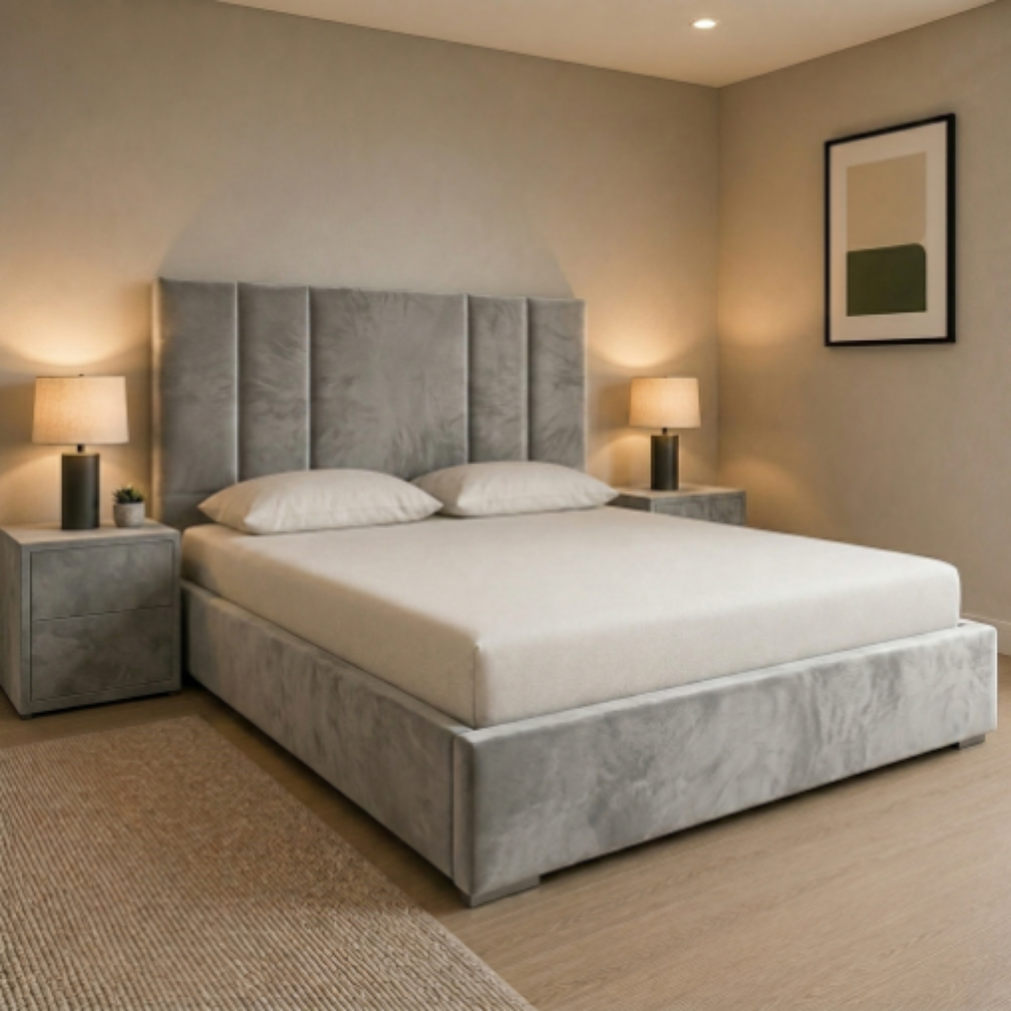 Modern Wide Vertical Panel Upholstered Bed Frame - Image 7