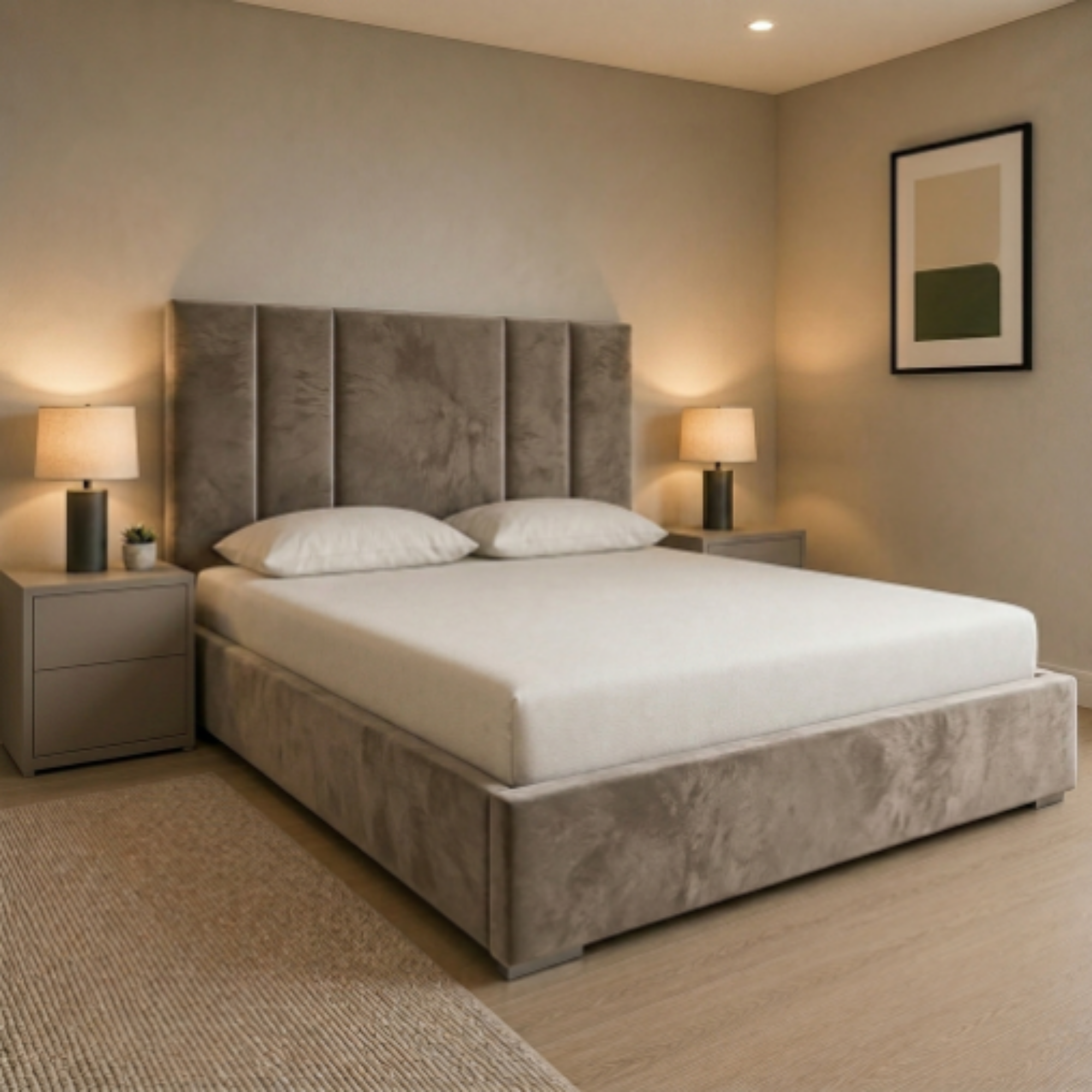 Modern Wide Vertical Panel Upholstered Bed Frame - Image 8