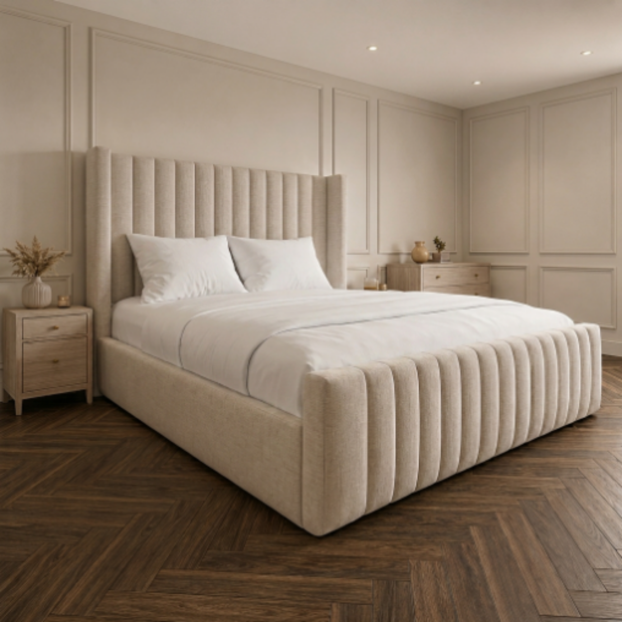 Luxury Fluted Wingback Bed with Full Footboard