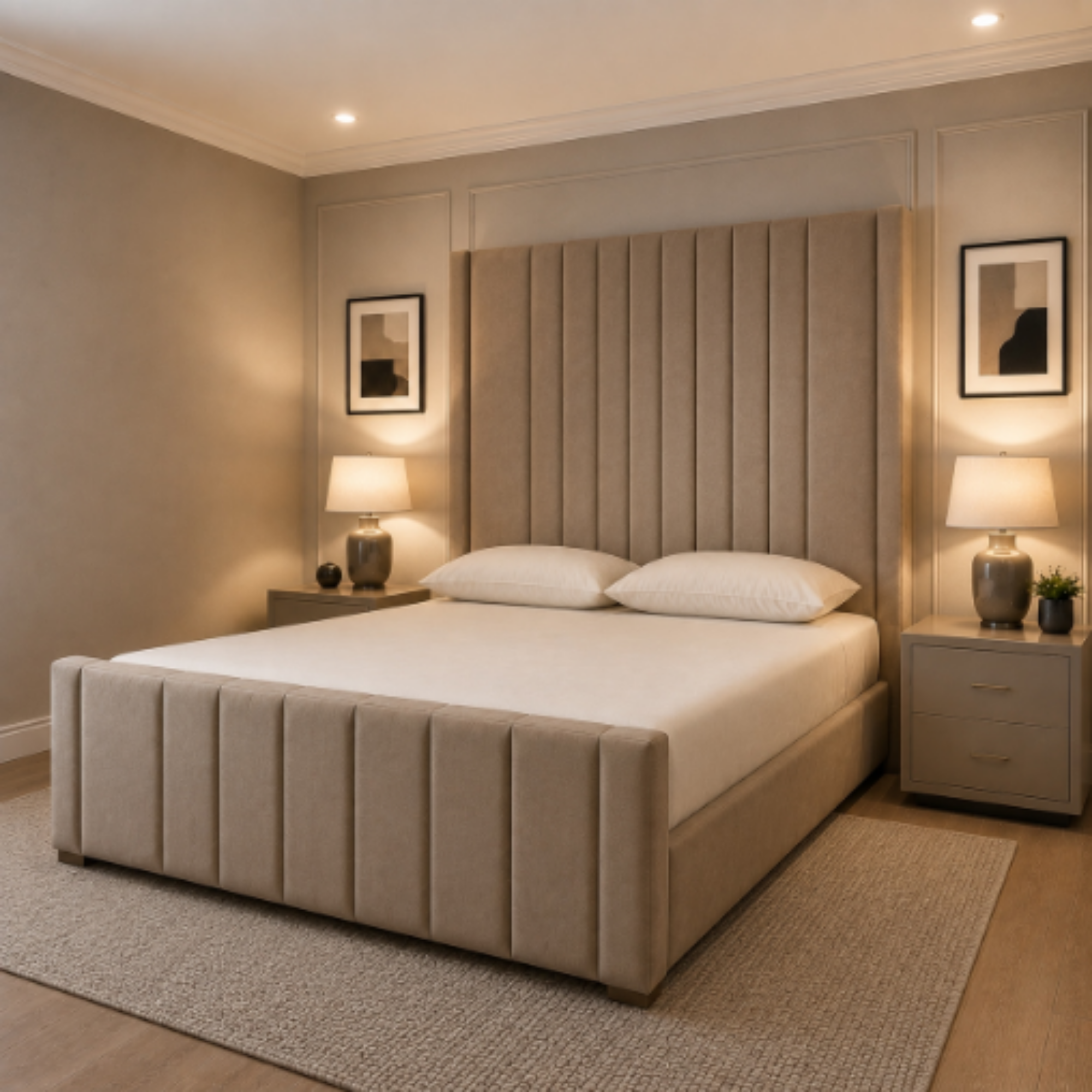 Grand Extra High Vertical Panel Upholstered Bed Frame - Image 1