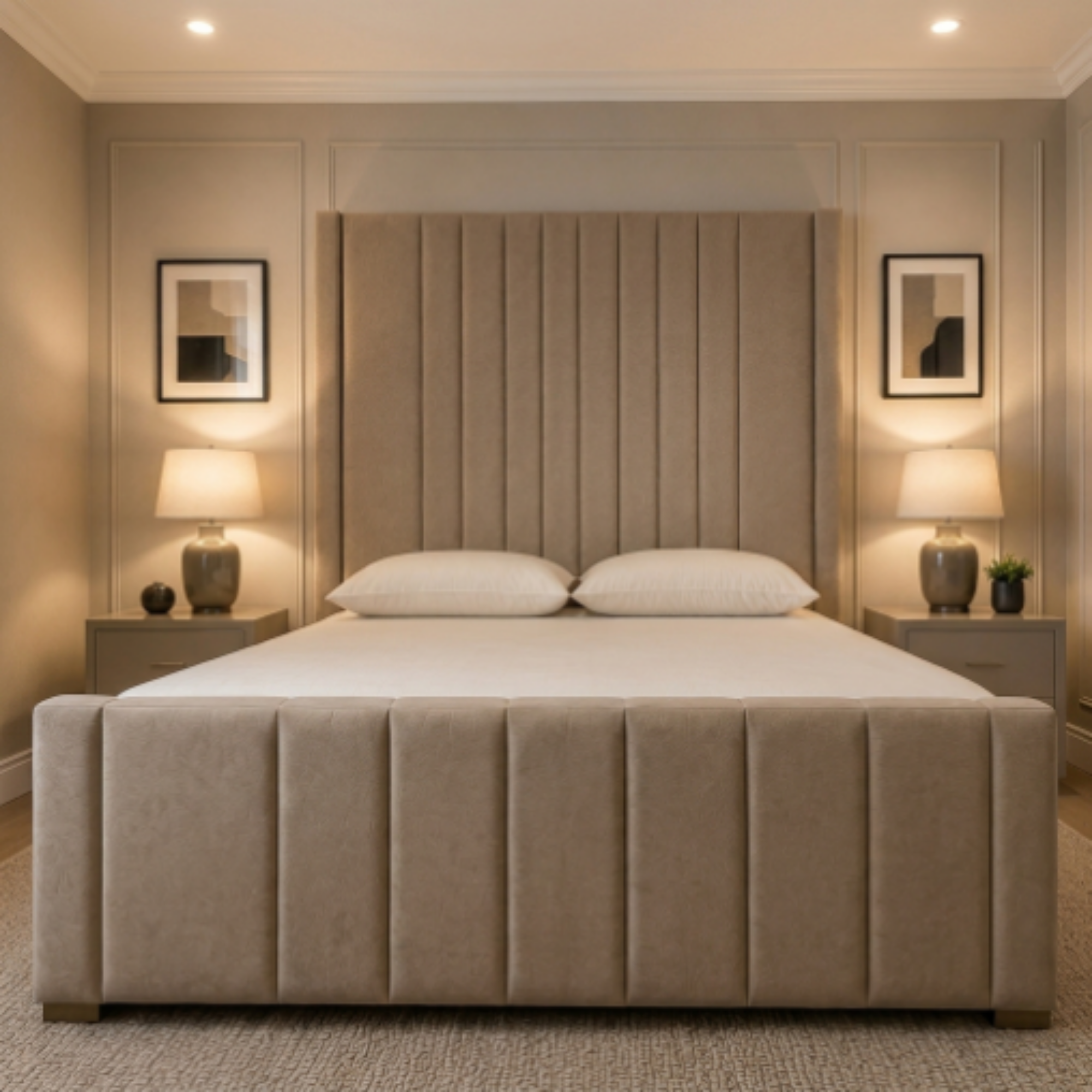 Grand Extra High Vertical Panel Upholstered Bed Frame