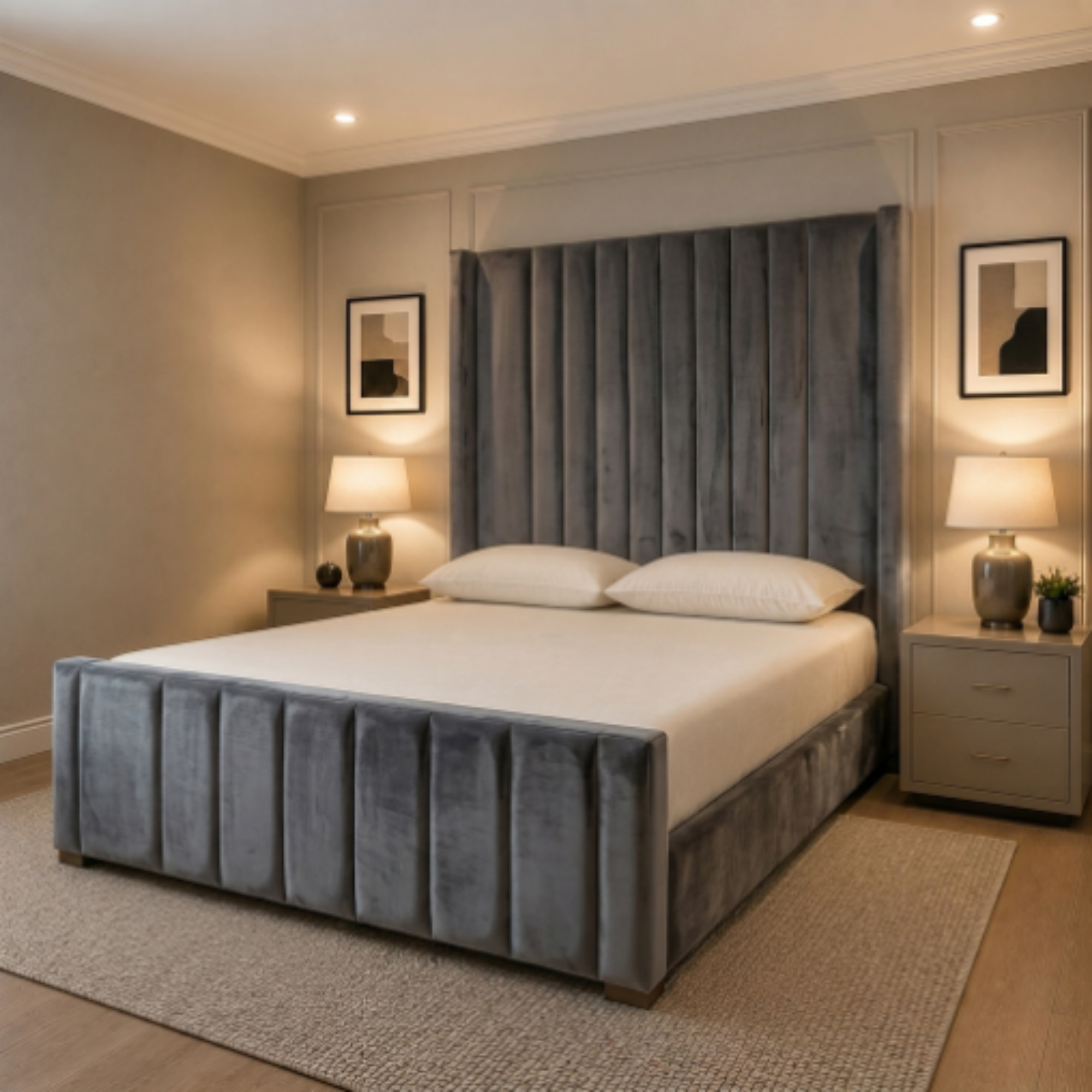 Grand Extra High Vertical Panel Upholstered Bed Frame