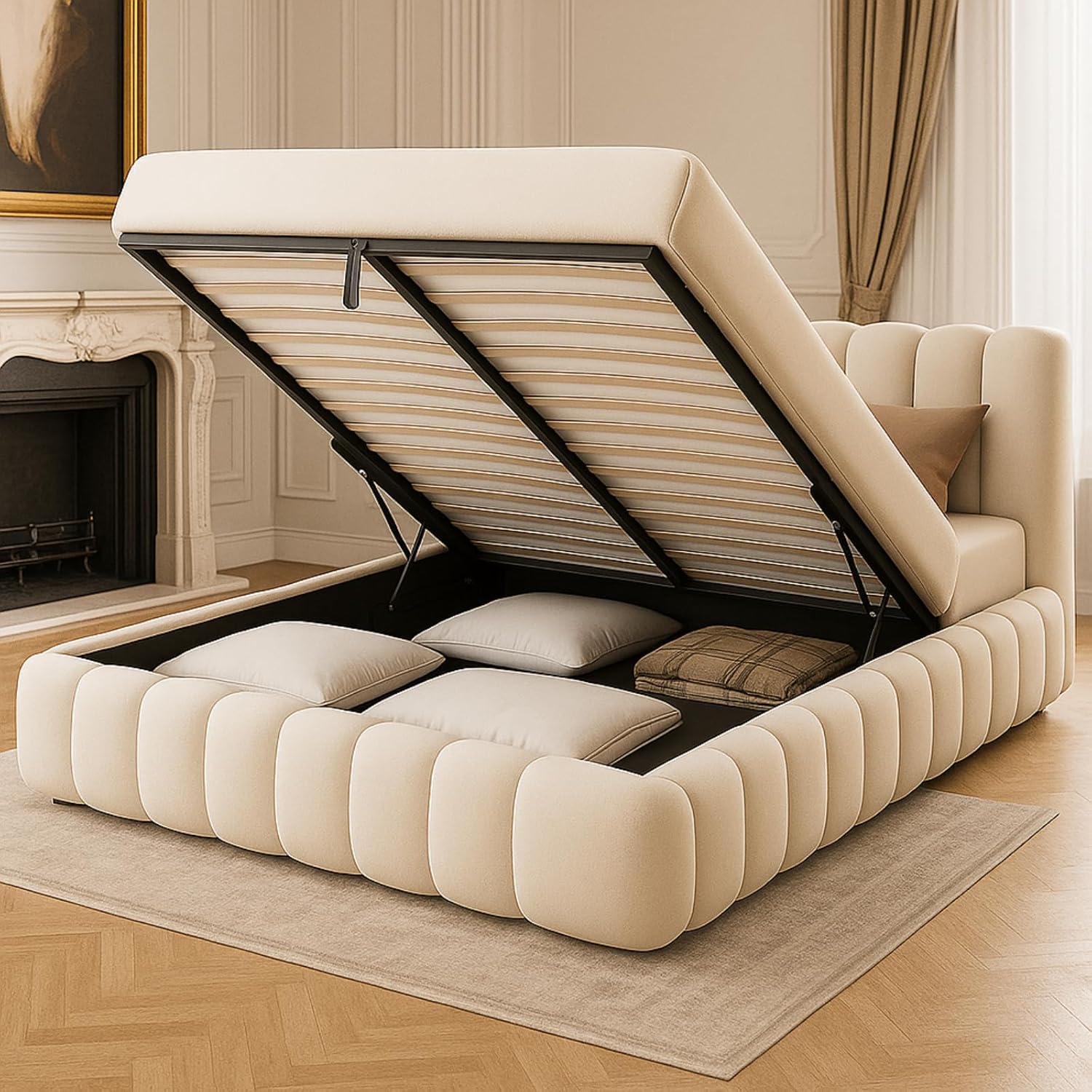 Luxury Cloud Teddy Bouclé Ottoman Storage Bed Frame