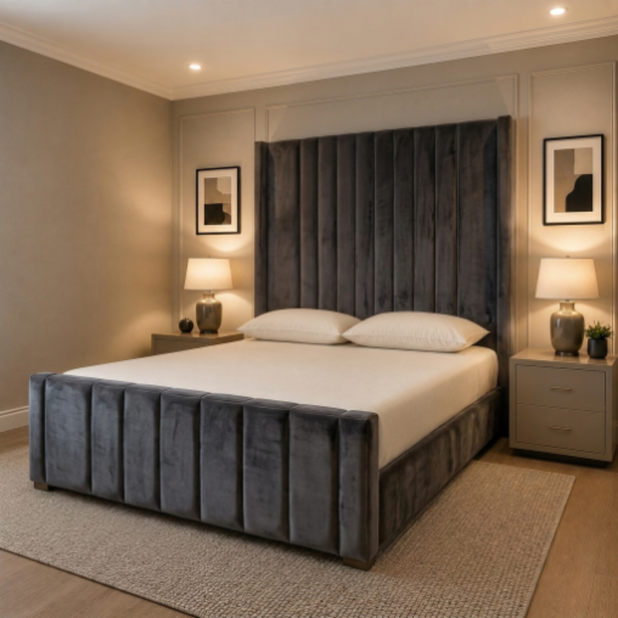 Grand Extra High Vertical Panel Upholstered Bed Frame - Image 5