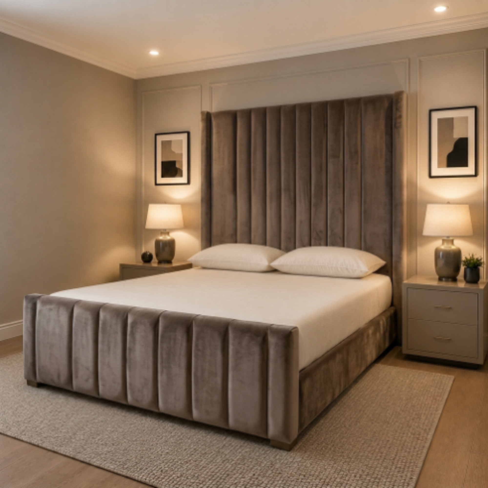 Grand Extra High Vertical Panel Upholstered Bed Frame - Image 6