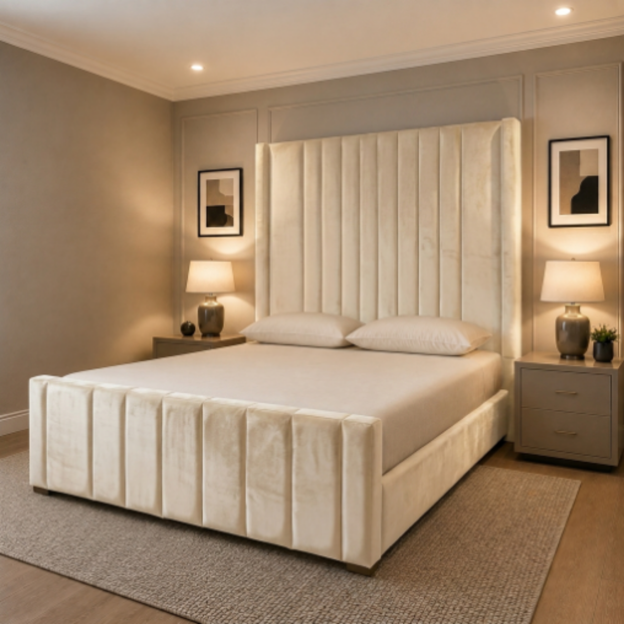 Grand Extra High Vertical Panel Upholstered Bed Frame
