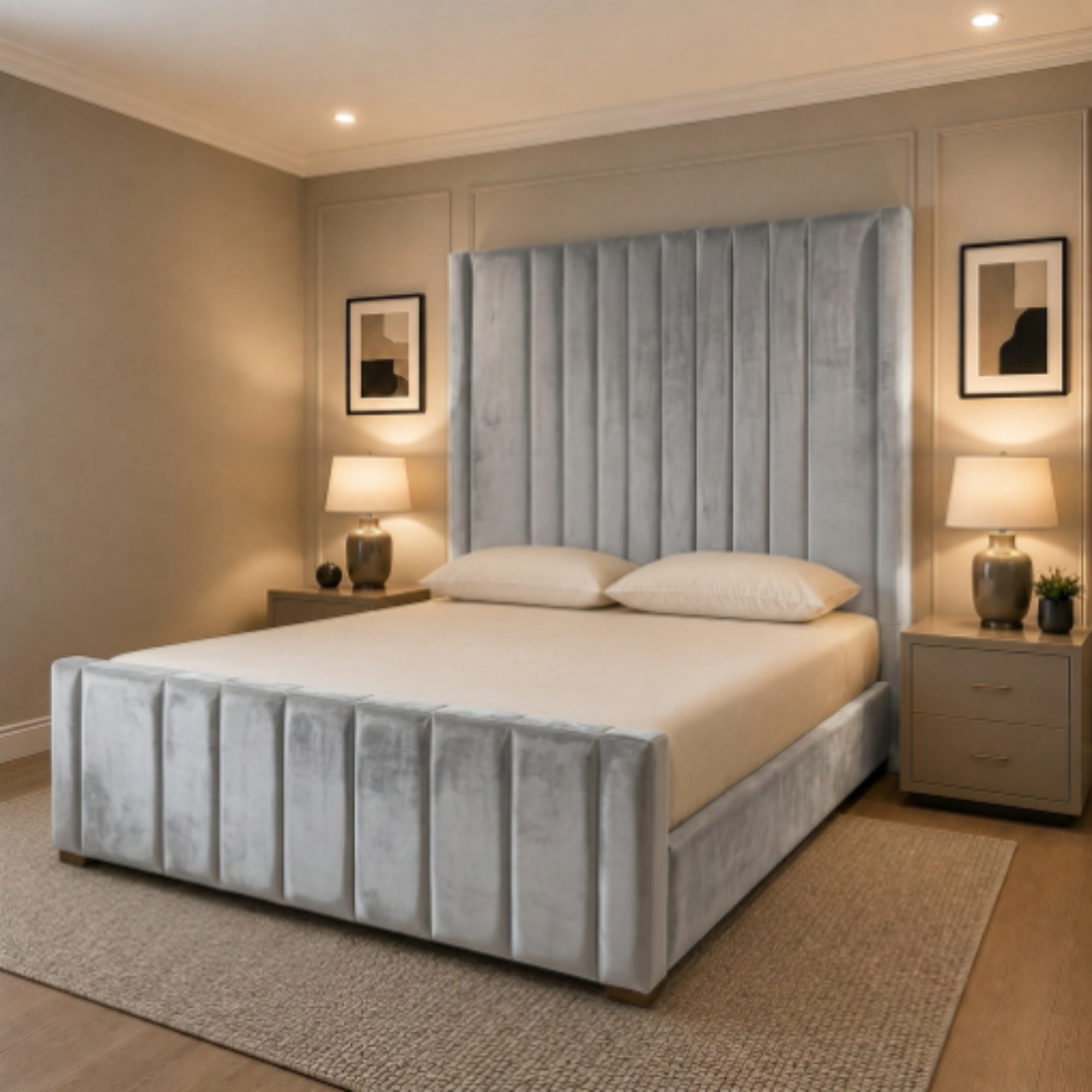 Grand Extra High Vertical Panel Upholstered Bed Frame