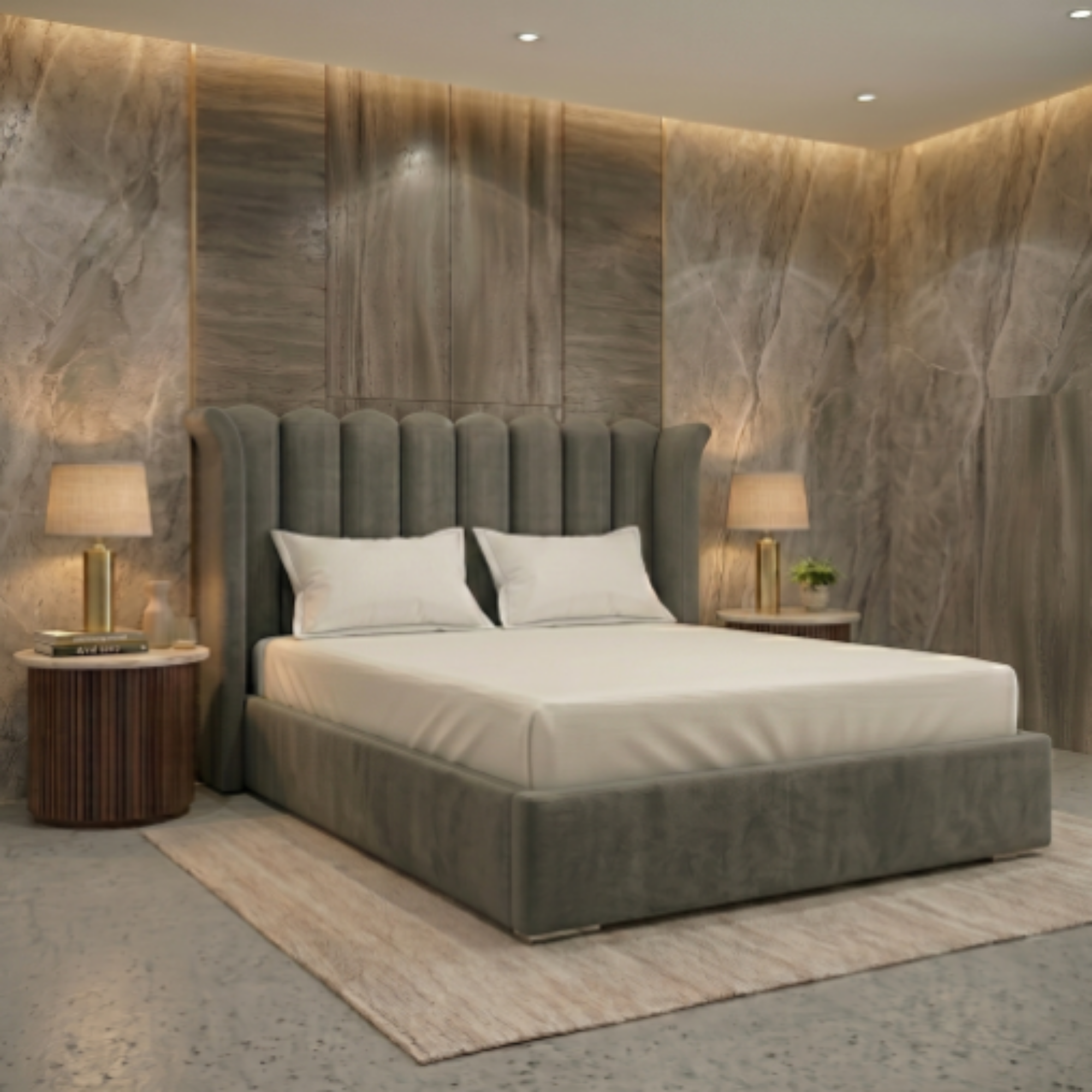 Luxury Fluted Velvet Upholstered Bed Frame