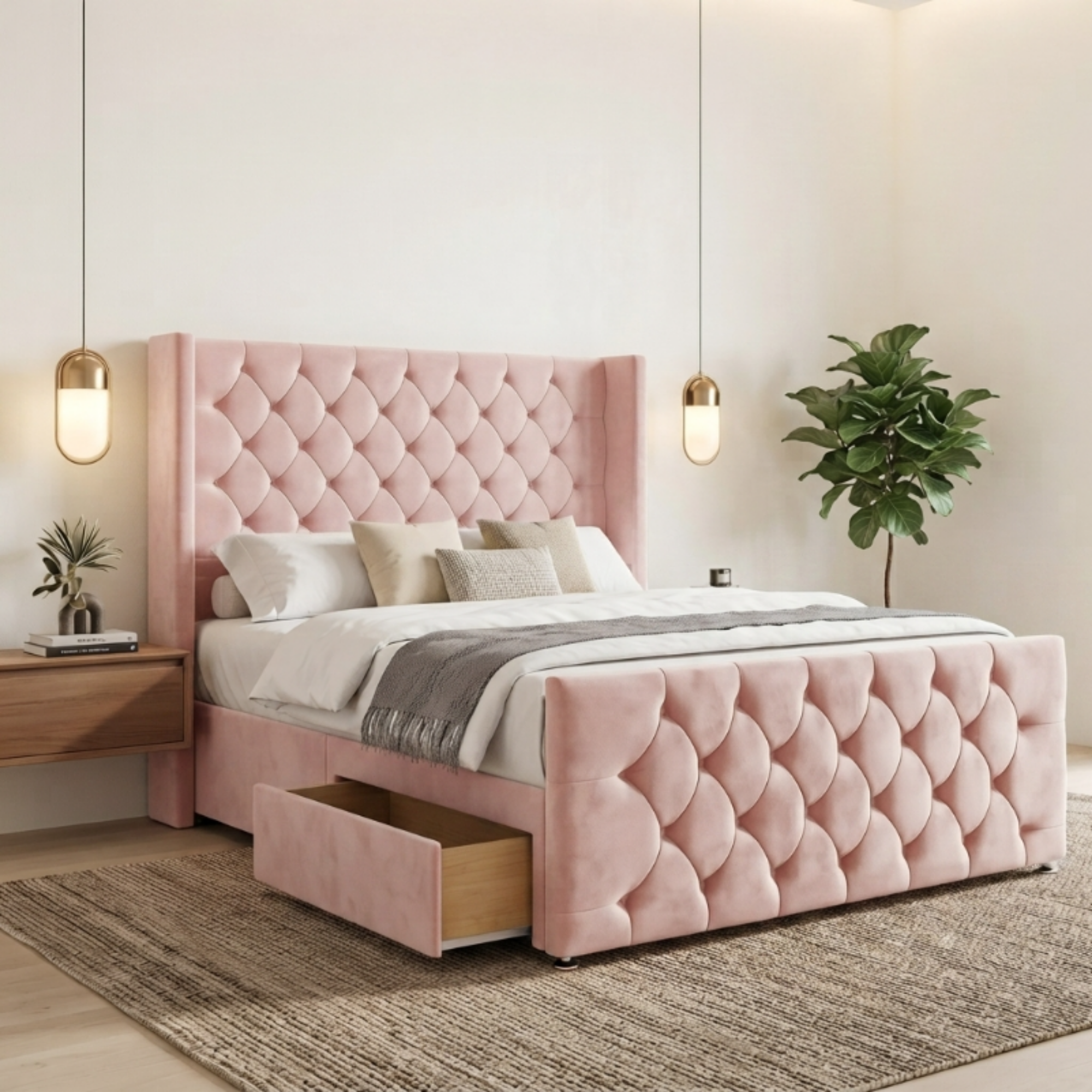 Luxury Chesterfield Divan Bed Wingback with Storage Drawer