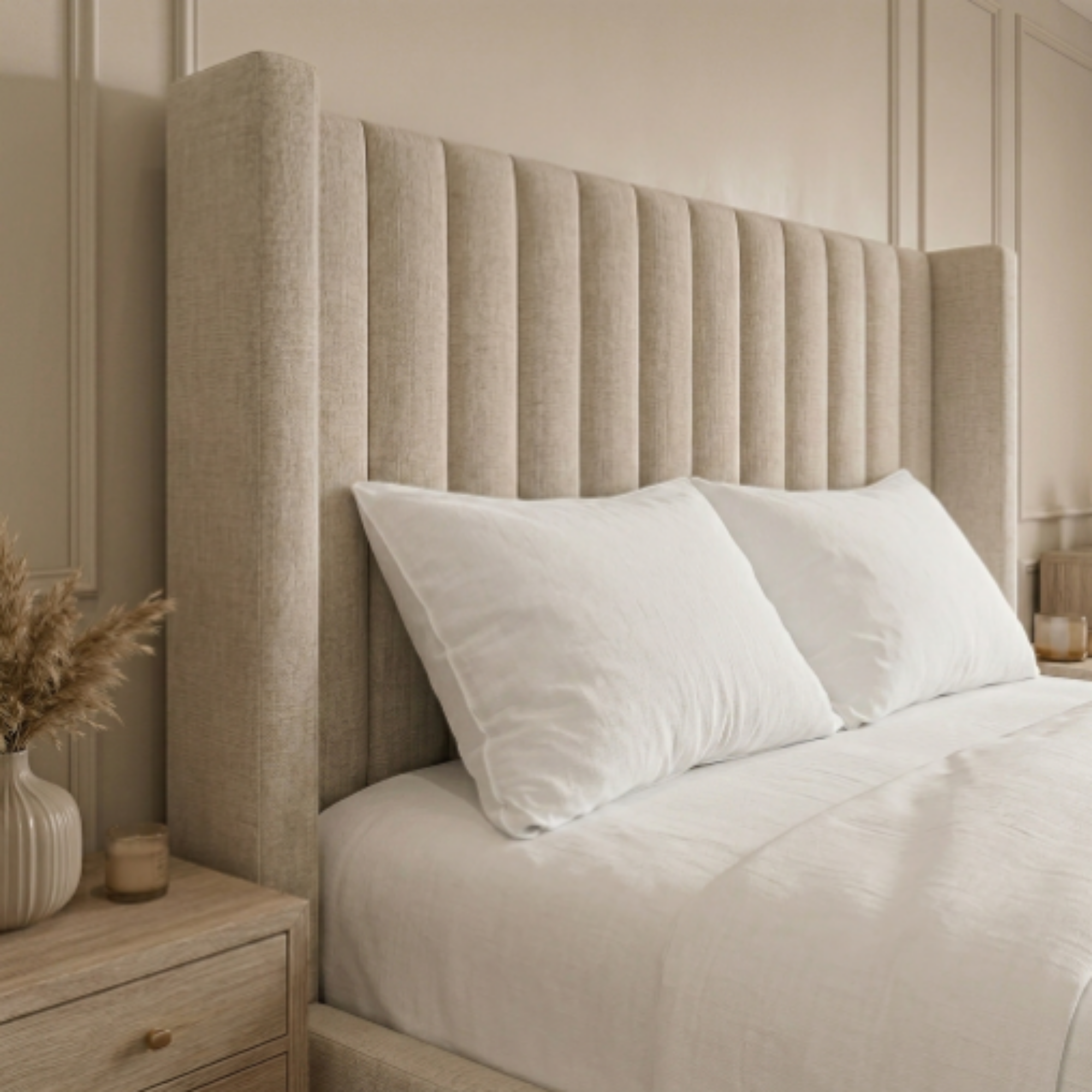 Luxury Fluted Wingback Bed with Full Footboard