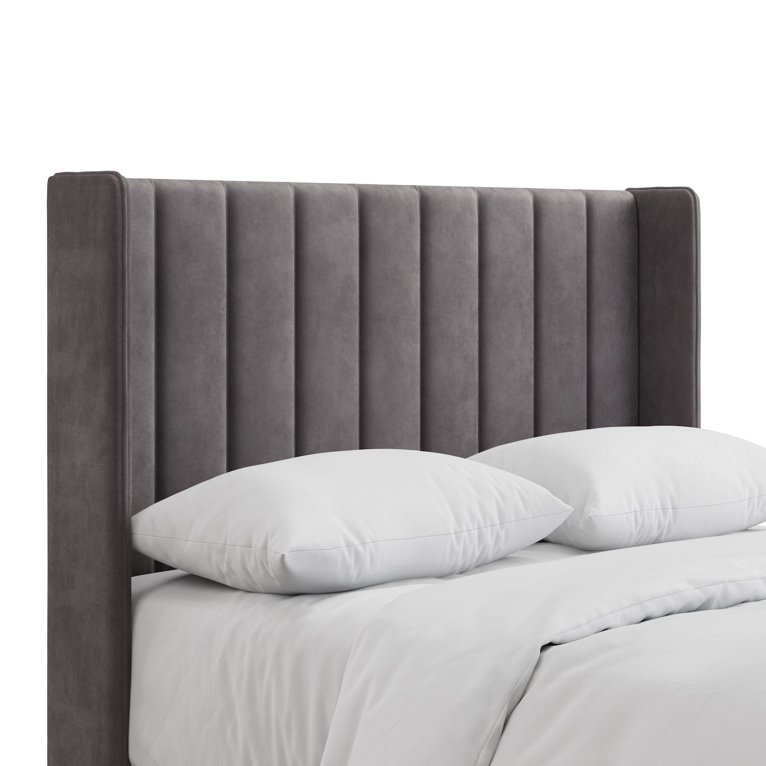 Handmade UK wing panel headboard from SleepandBeds, featuring soft upholstery and elegant design for a stylish bed head.