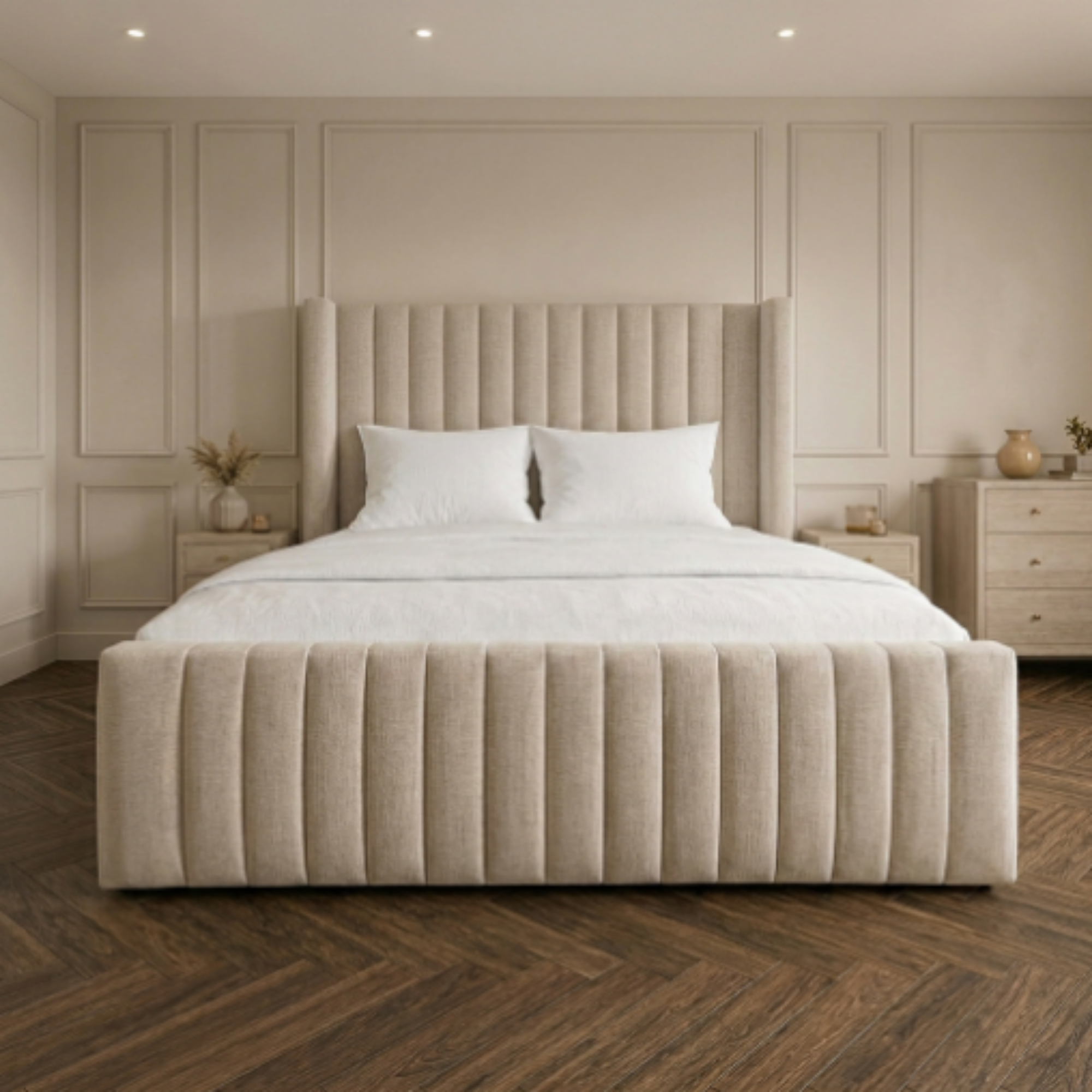 Luxury Fluted Wingback Bed with Full Footboard