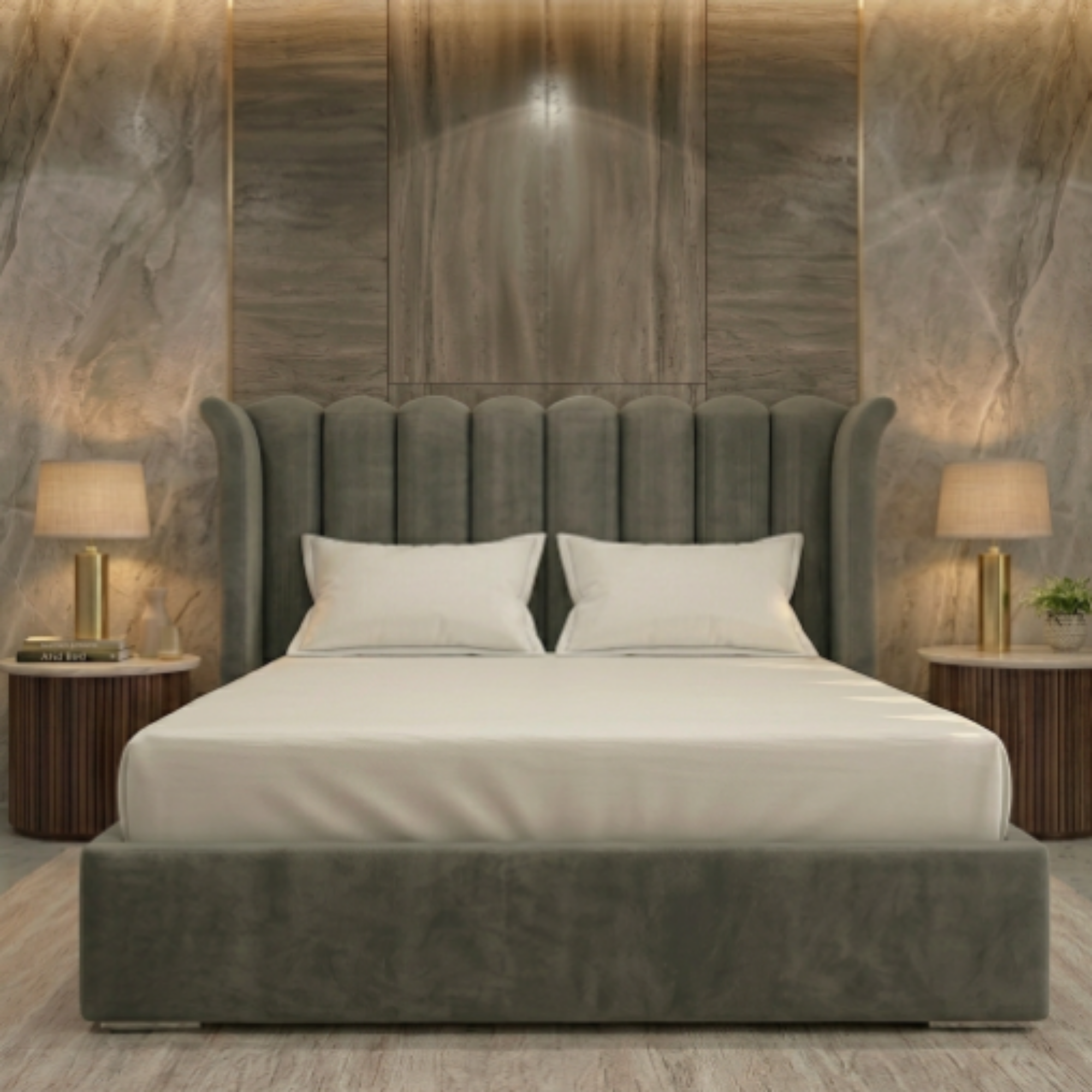 Luxury Fluted Velvet Upholstered Bed Frame