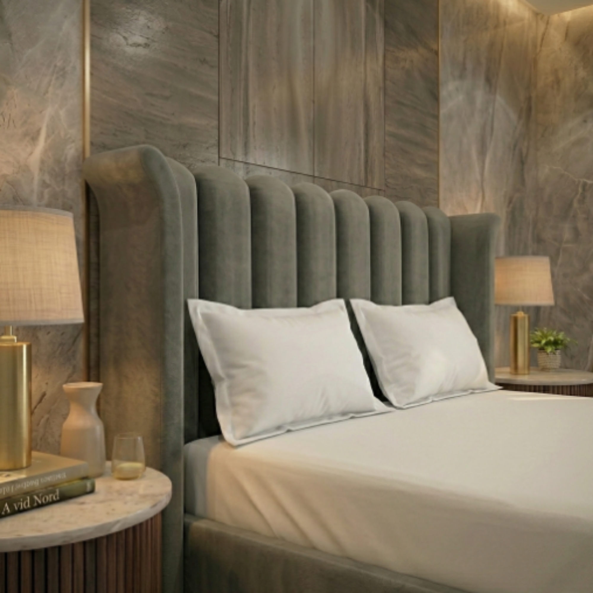 Luxury Fluted Velvet Upholstered Bed Frame