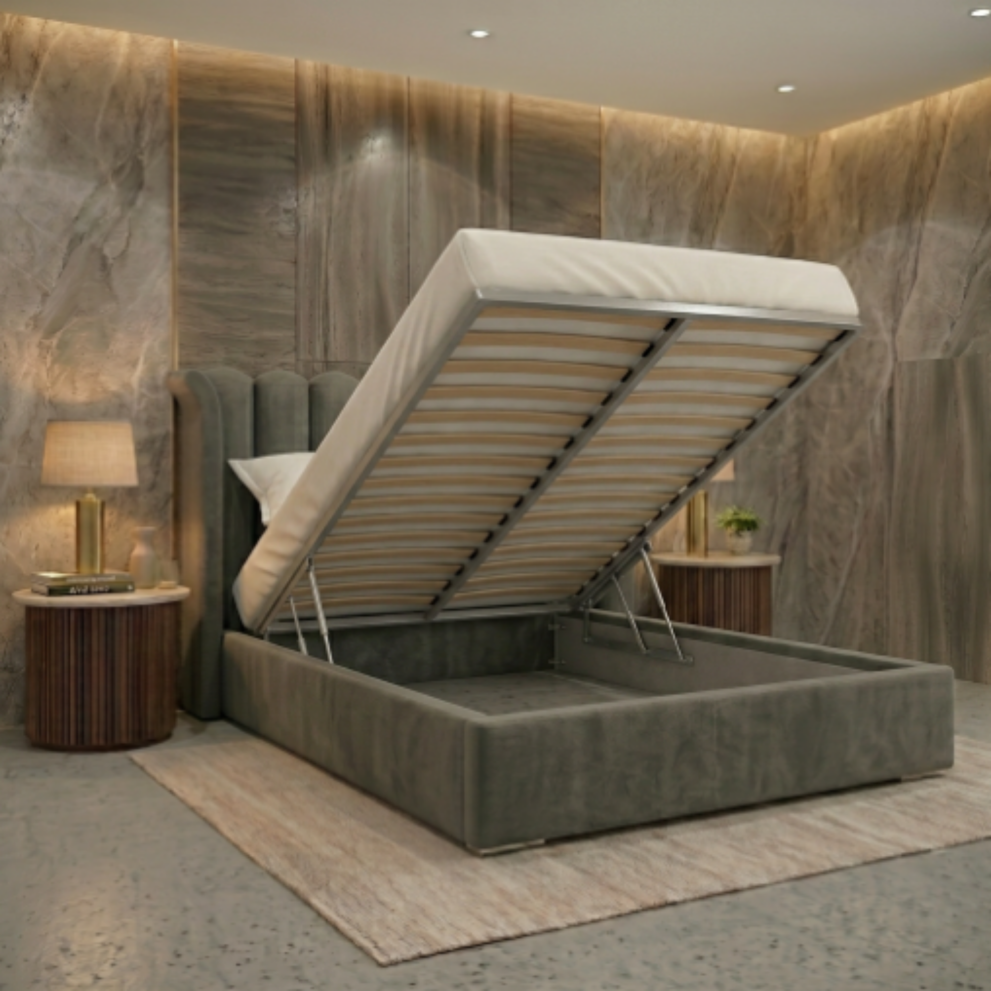 Luxury Fluted Velvet Upholstered Bed Frame
