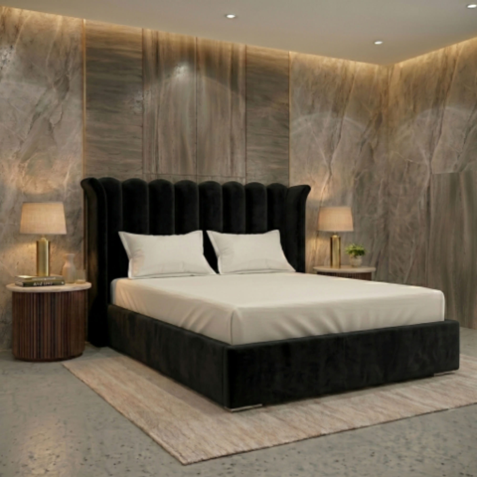 Luxury Fluted Velvet Upholstered Bed Frame - Image 5