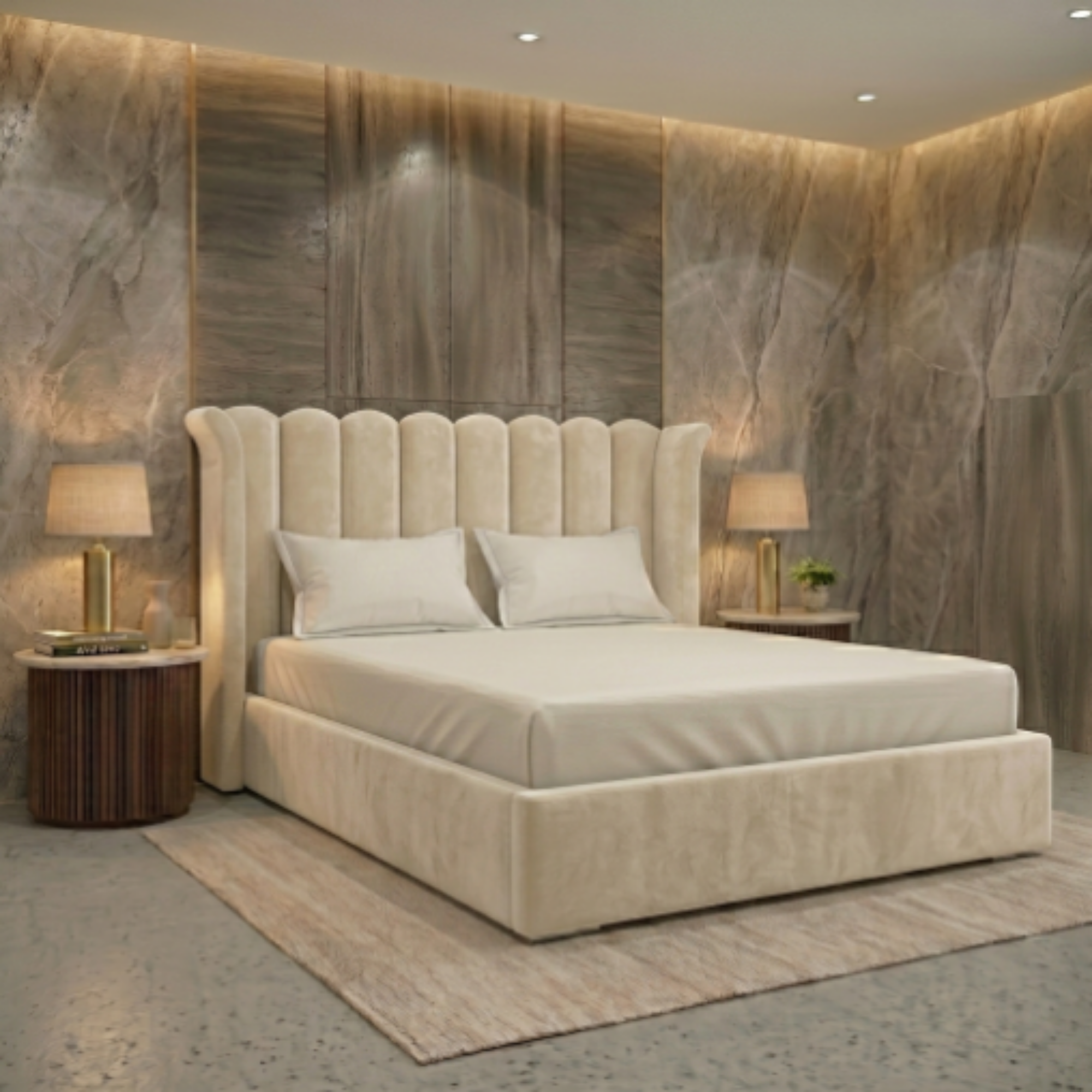 Luxury Fluted Velvet Upholstered Bed Frame