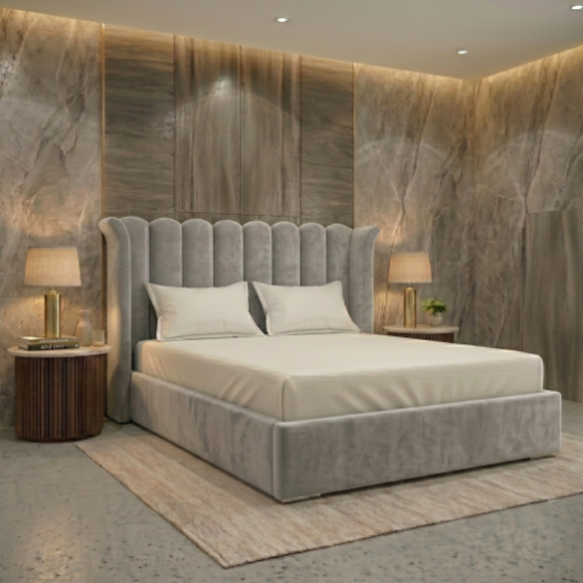 Luxury Fluted Velvet Upholstered Bed Frame