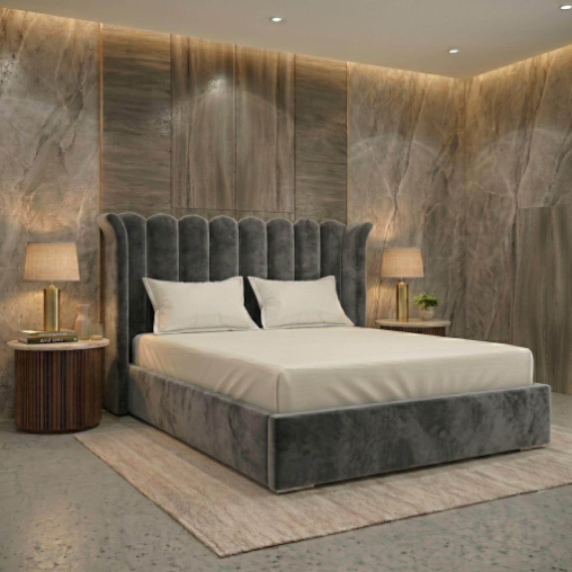 Luxury Fluted Velvet Upholstered Bed Frame - Image 8