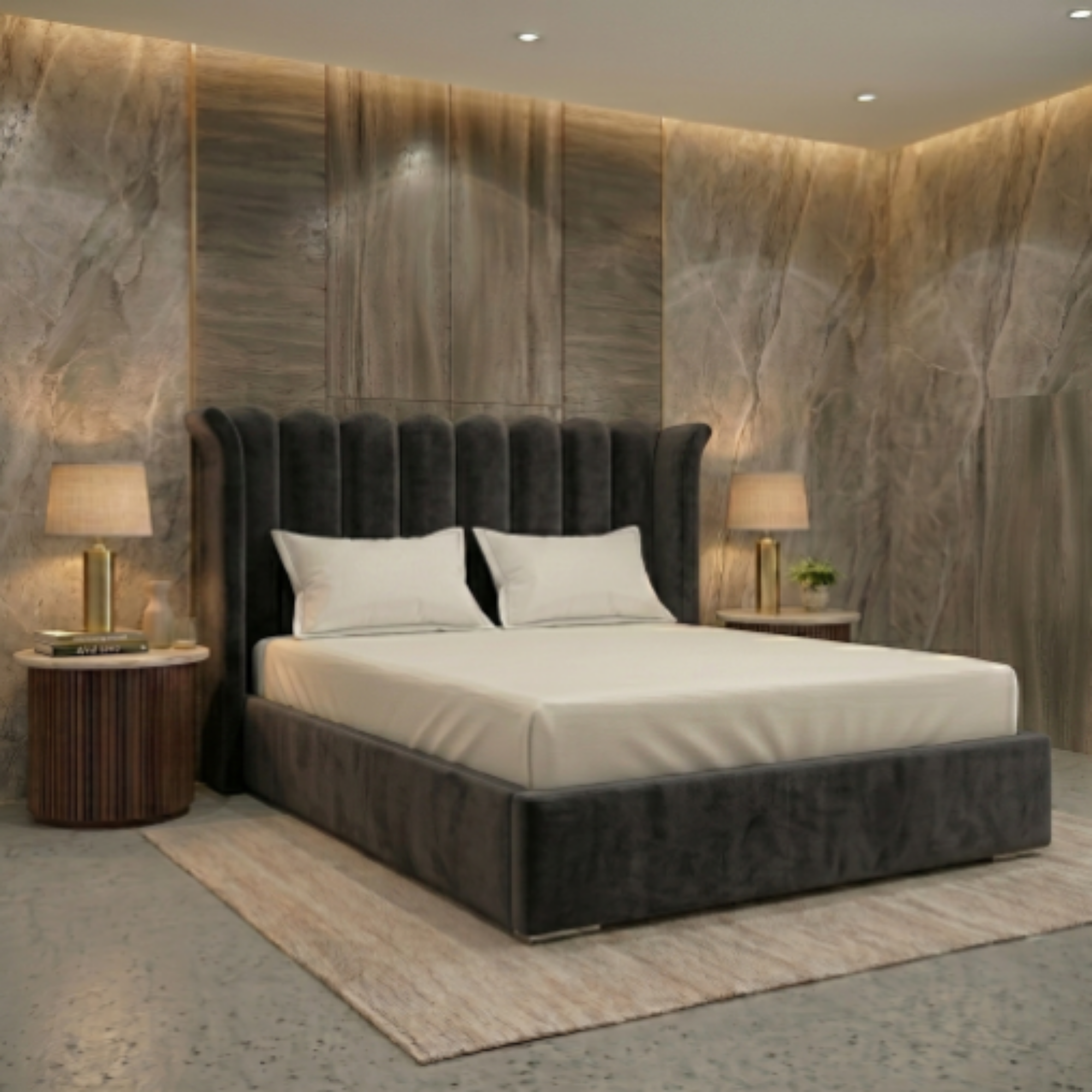 Luxury Fluted Velvet Upholstered Bed Frame