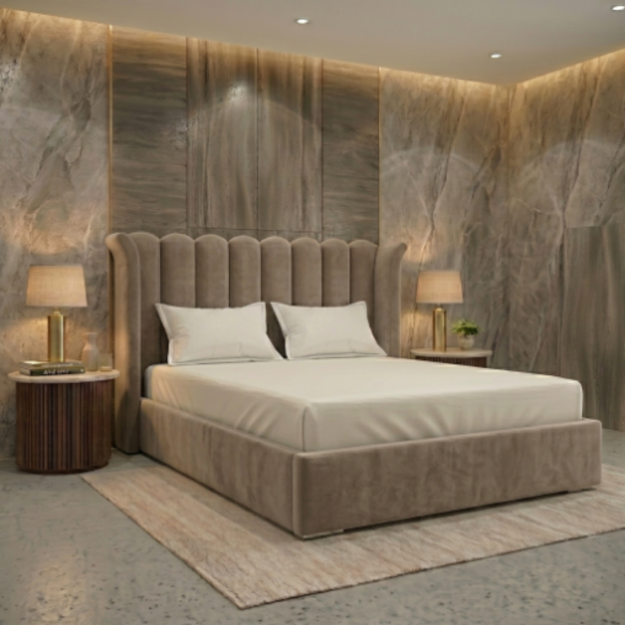 Luxury Fluted Velvet Upholstered Bed Frame
