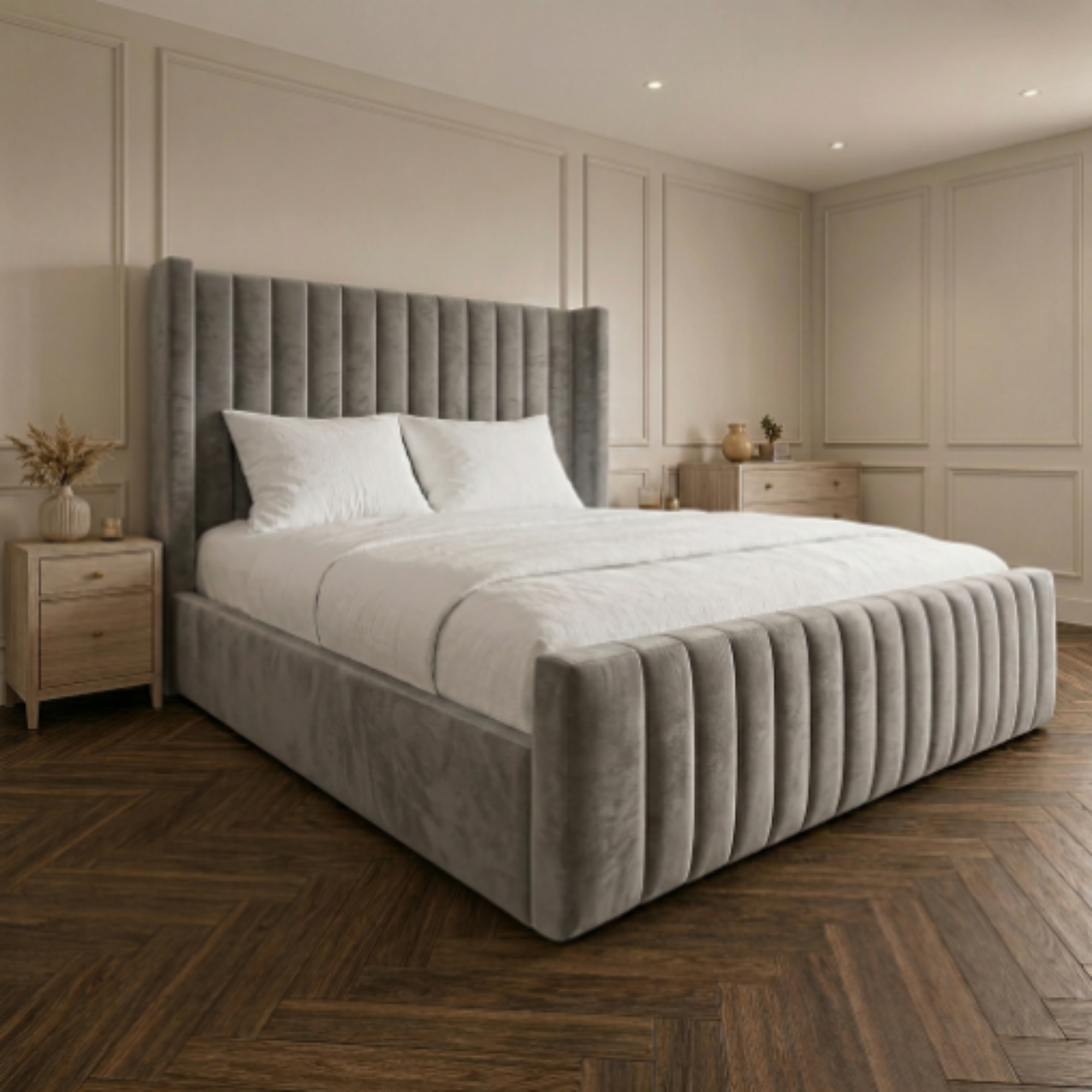 Luxury Fluted Wingback Bed with Full Footboard