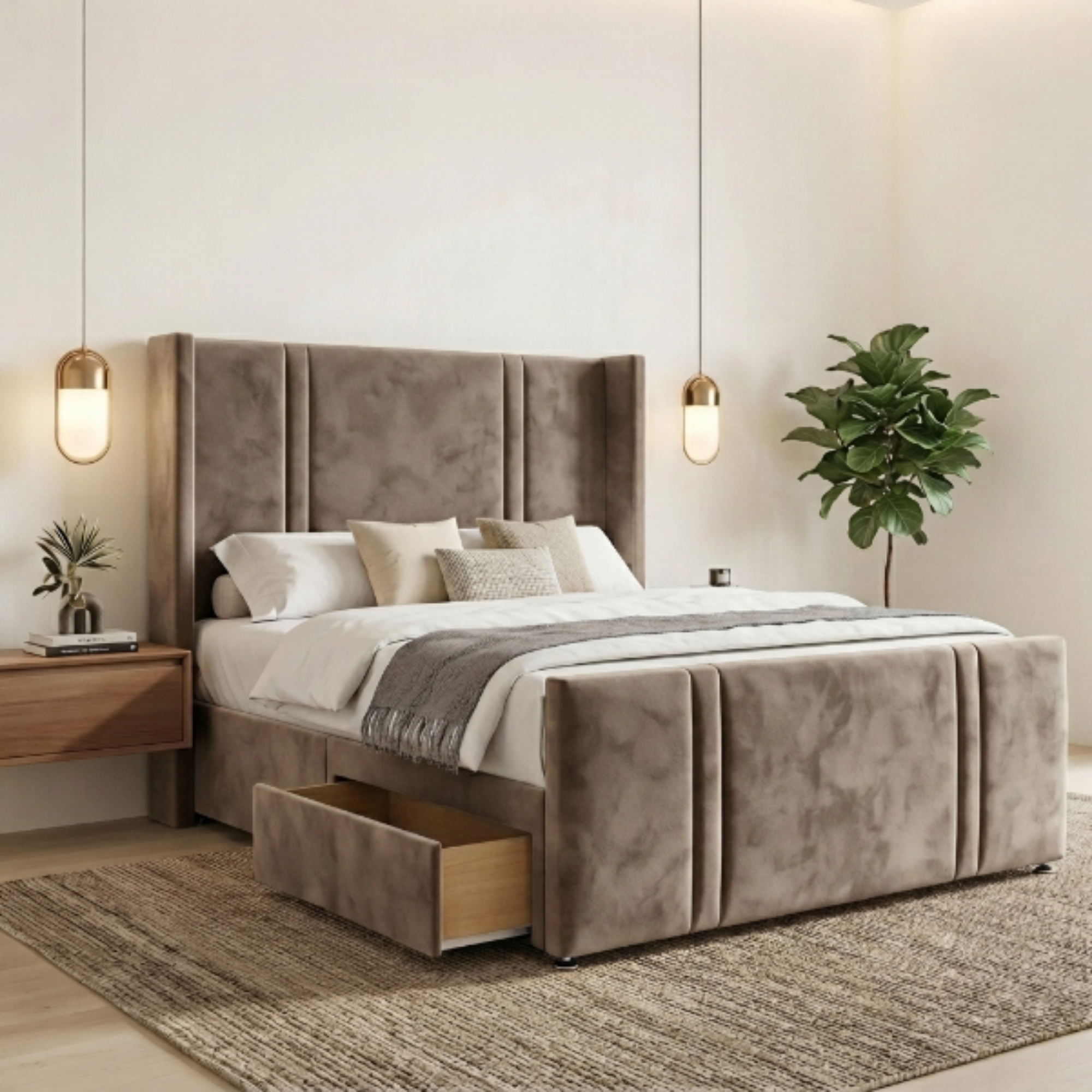 Luxury Panelled Upholstered Divan Bed with Storage