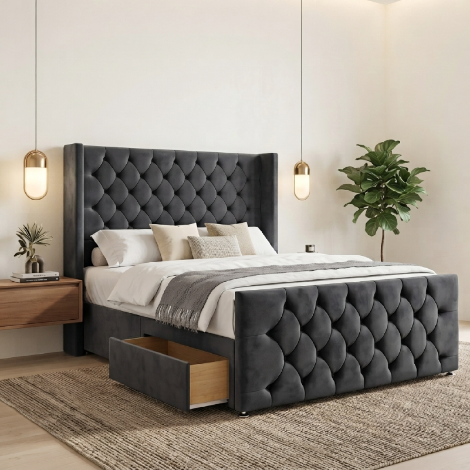 Luxury Chesterfield Divan Bed Wingback with Storage Drawer
