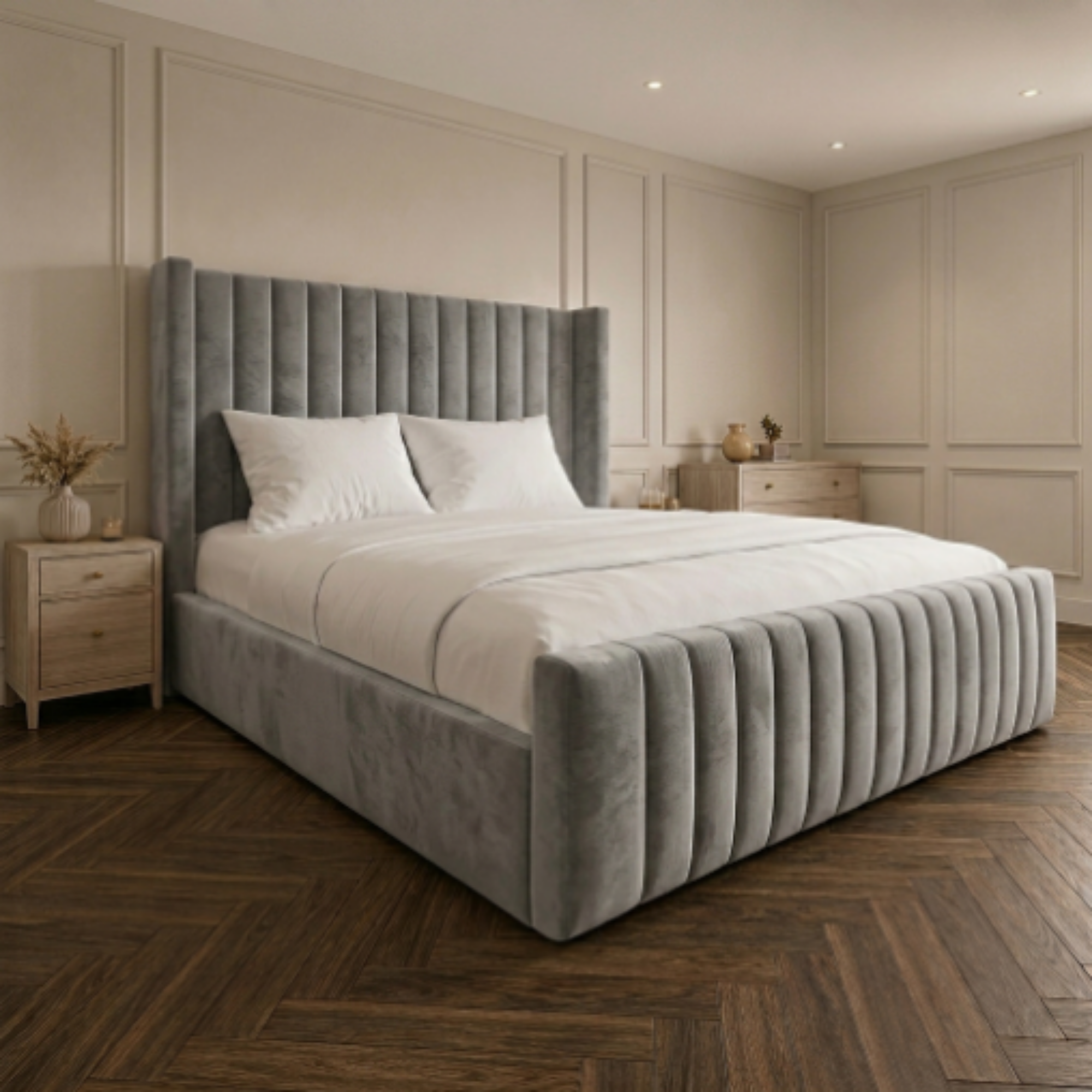 Luxury Fluted Wingback Bed with Full Footboard - Image 6