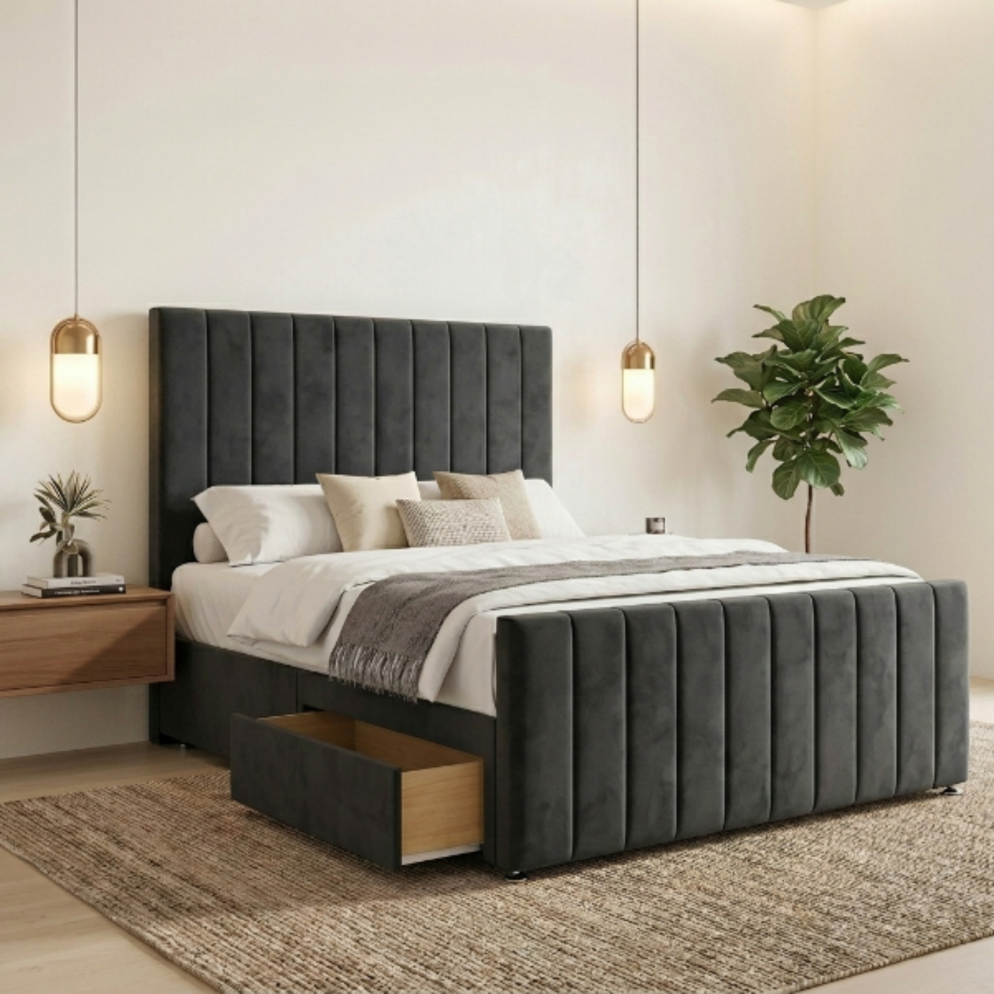 Luxury Vertical Fluted Divan Bed with Storage Drawer