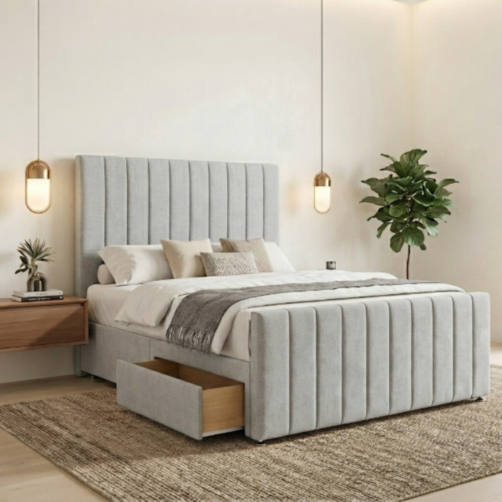 Luxury Vertical Fluted Divan Bed with Storage Drawer