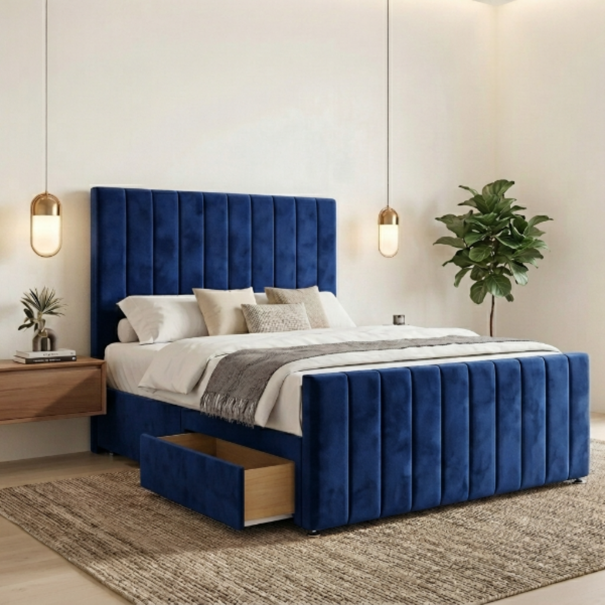 Luxury Vertical Fluted Divan Bed with Storage Drawer