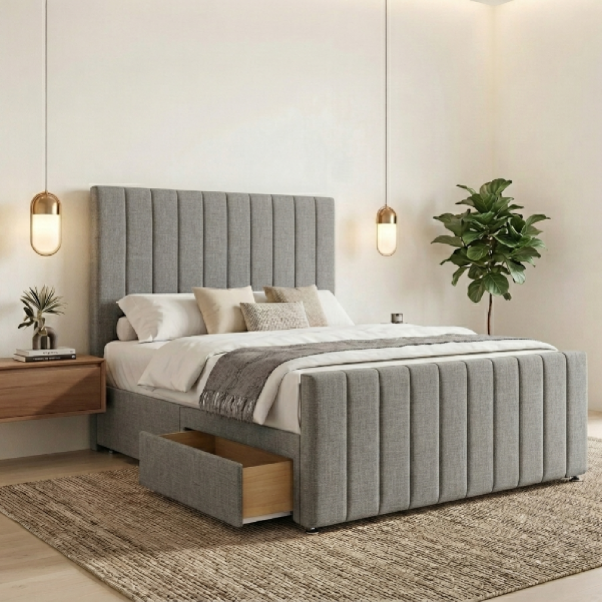 Luxury Vertical Fluted Divan Bed with Storage Drawer
