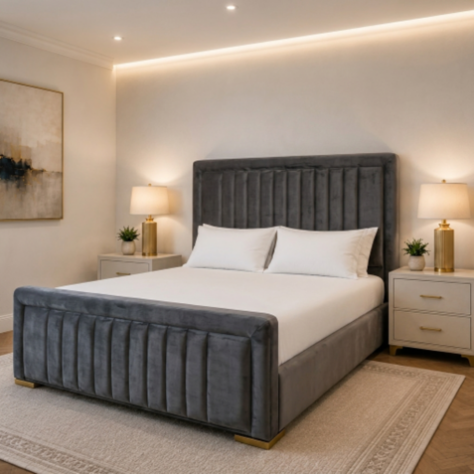 Aurora Vertical Line Tufted Upholstered Bed