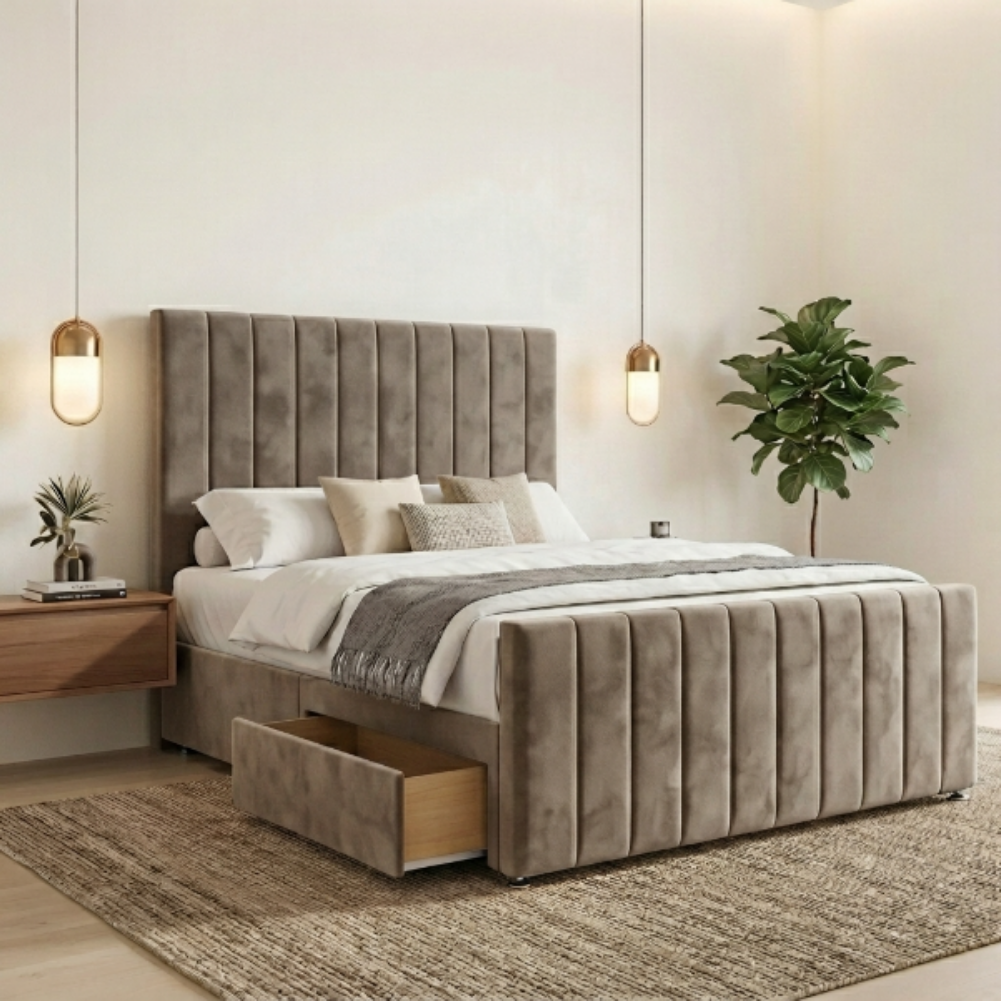 Luxury Vertical Fluted Divan Bed with Storage Drawer