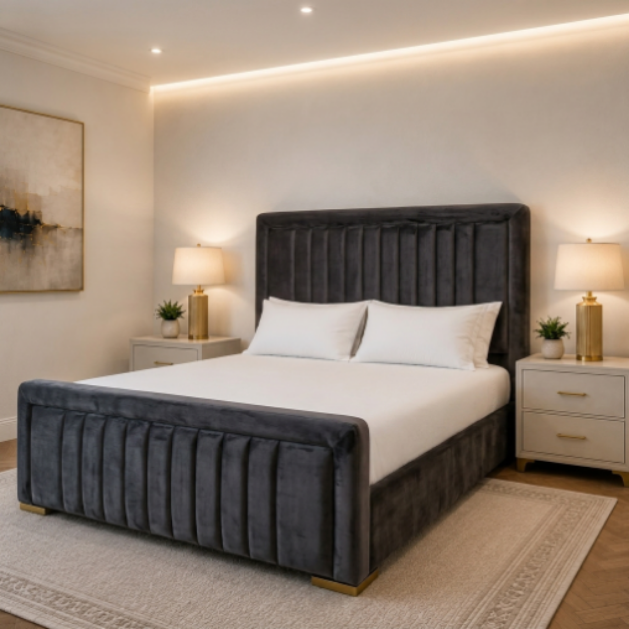 Aurora Vertical Line Tufted Upholstered Bed