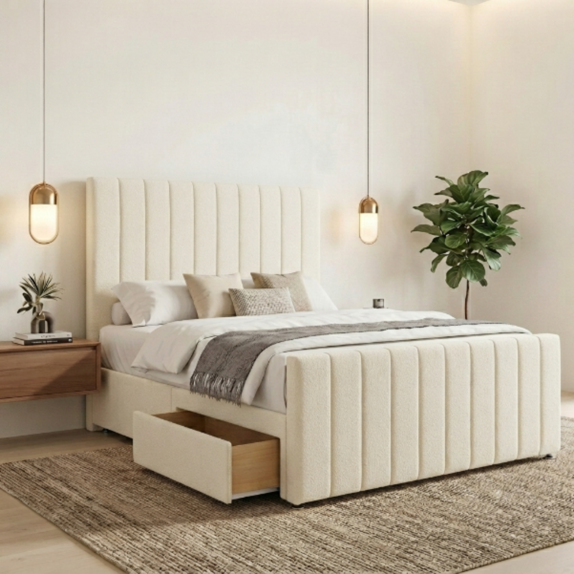 Luxury Vertical Fluted Divan Bed with Storage Drawer