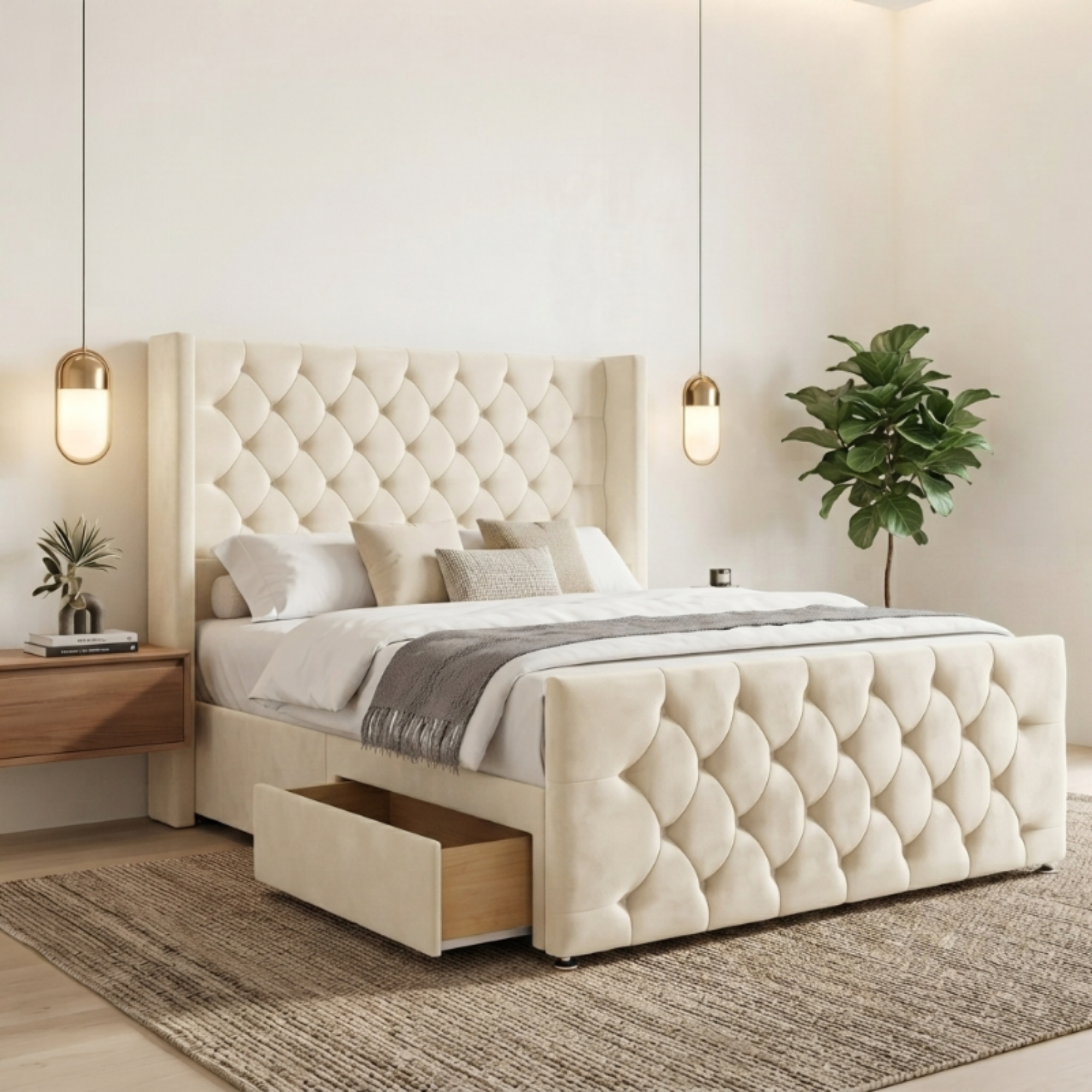 Luxury Chesterfield Divan Bed Wingback with Storage Drawer
