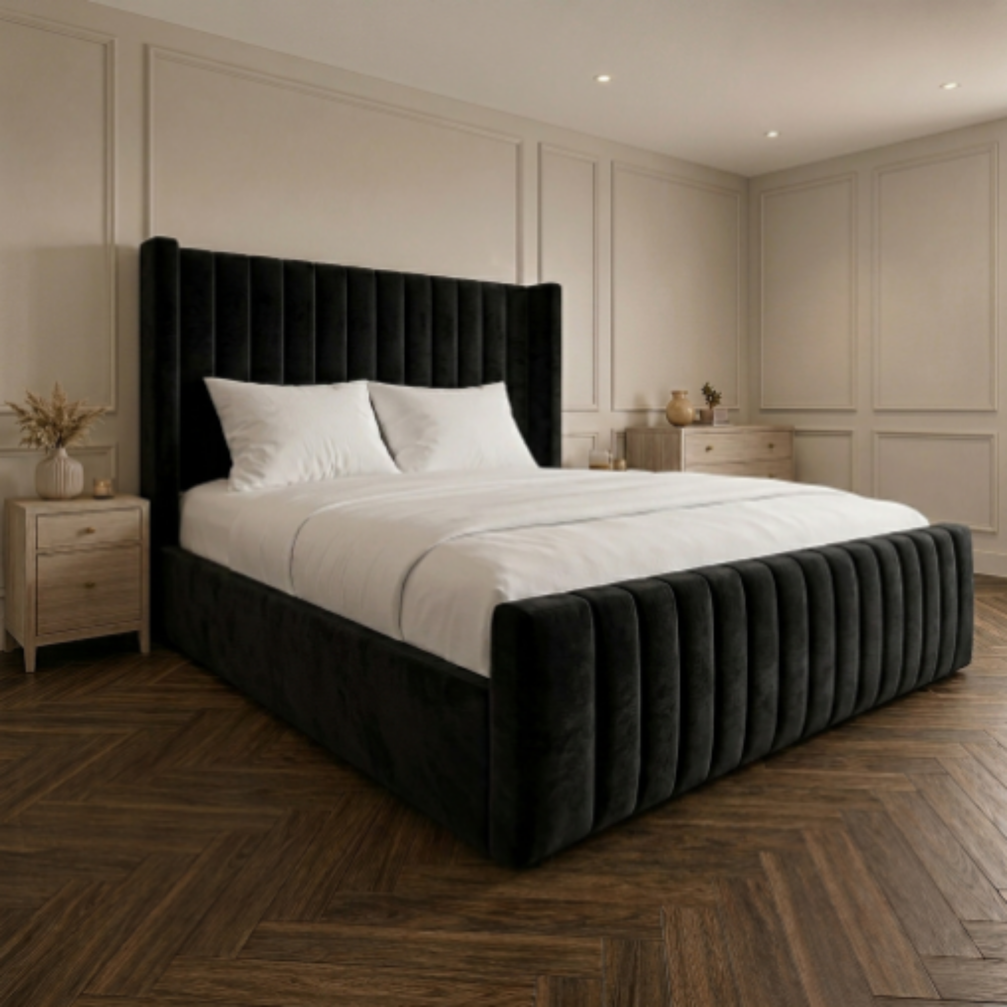 Luxury Fluted Wingback Bed with Full Footboard