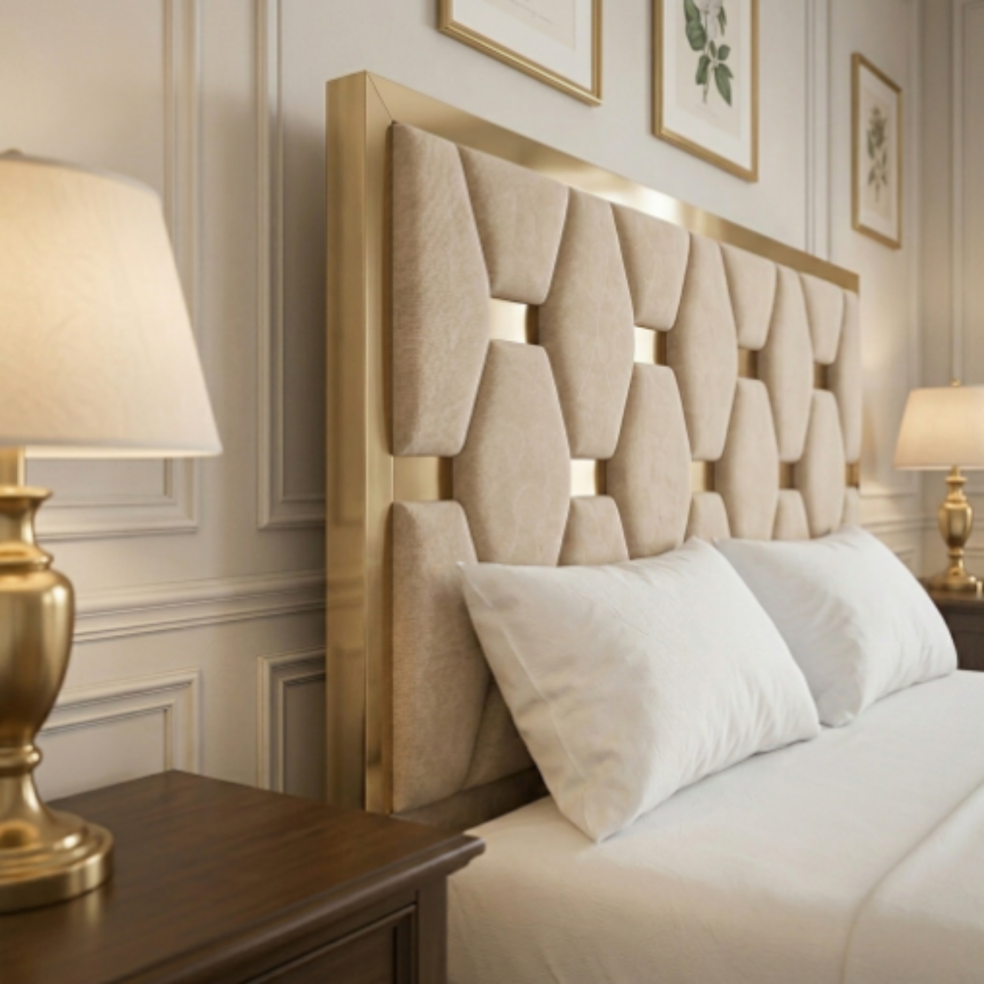 Luxury Geometric Upholstered Bed