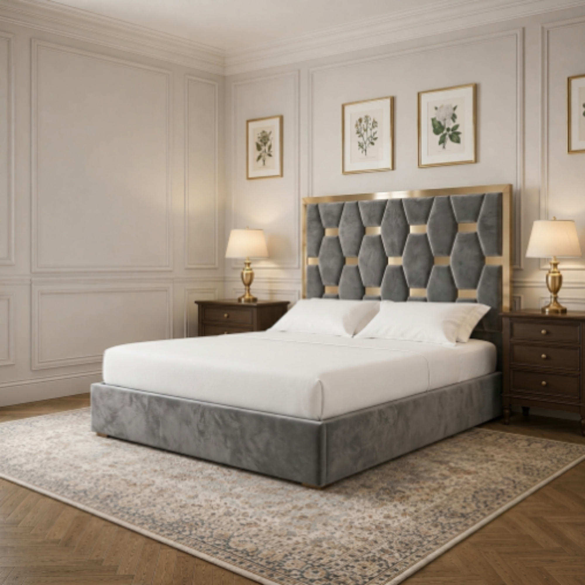 Luxury Geometric Upholstered Bed