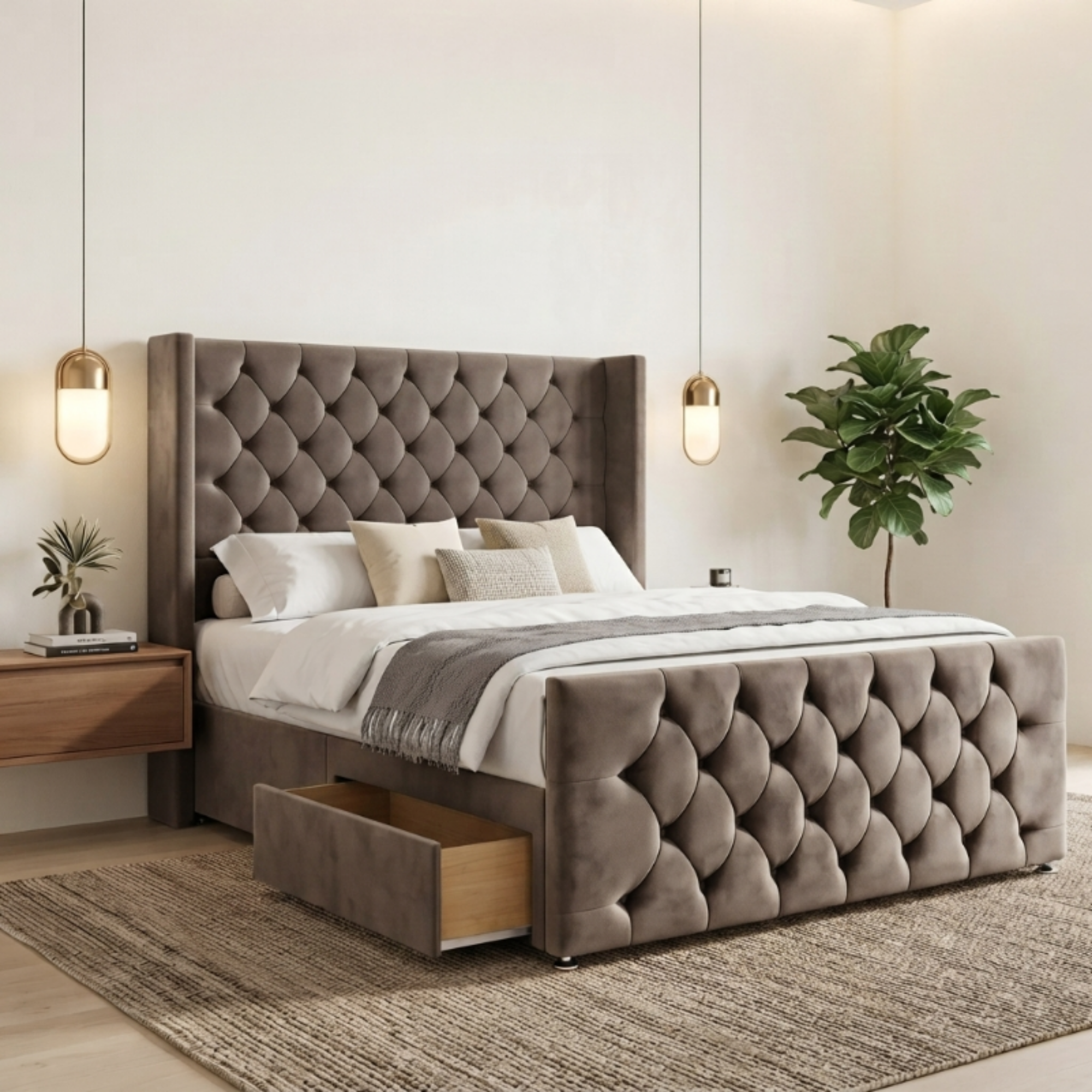 Luxury Chesterfield Divan Bed Wingback with Storage Drawer