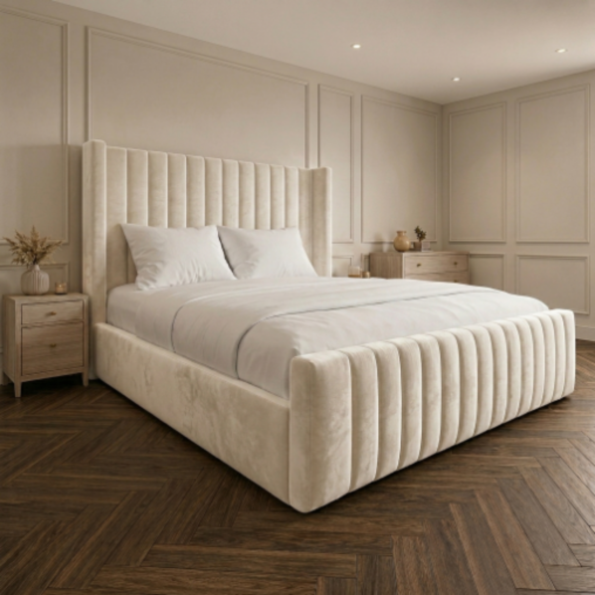 Luxury Fluted Wingback Bed with Full Footboard