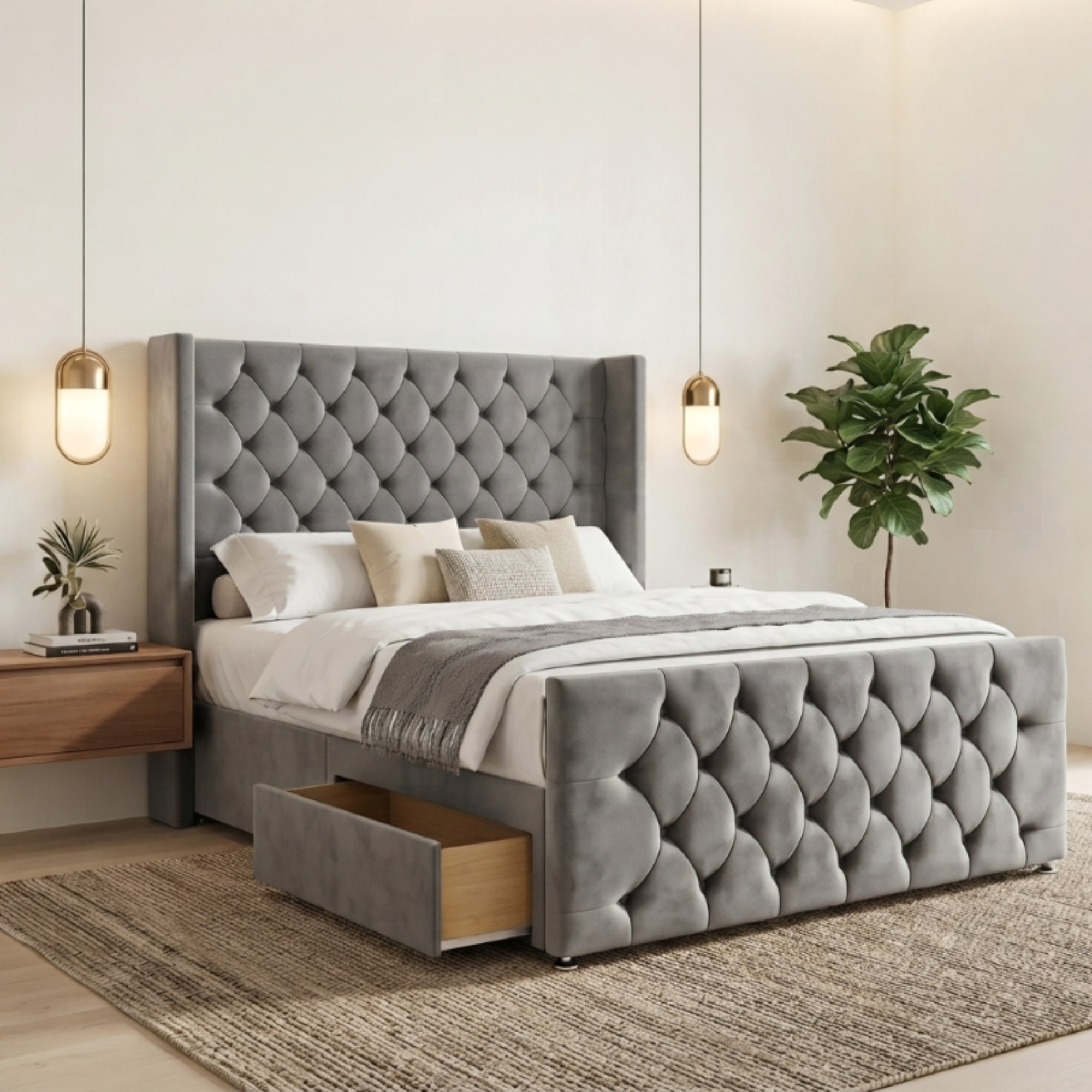 Luxury Chesterfield Divan Bed Wingback with Storage Drawer